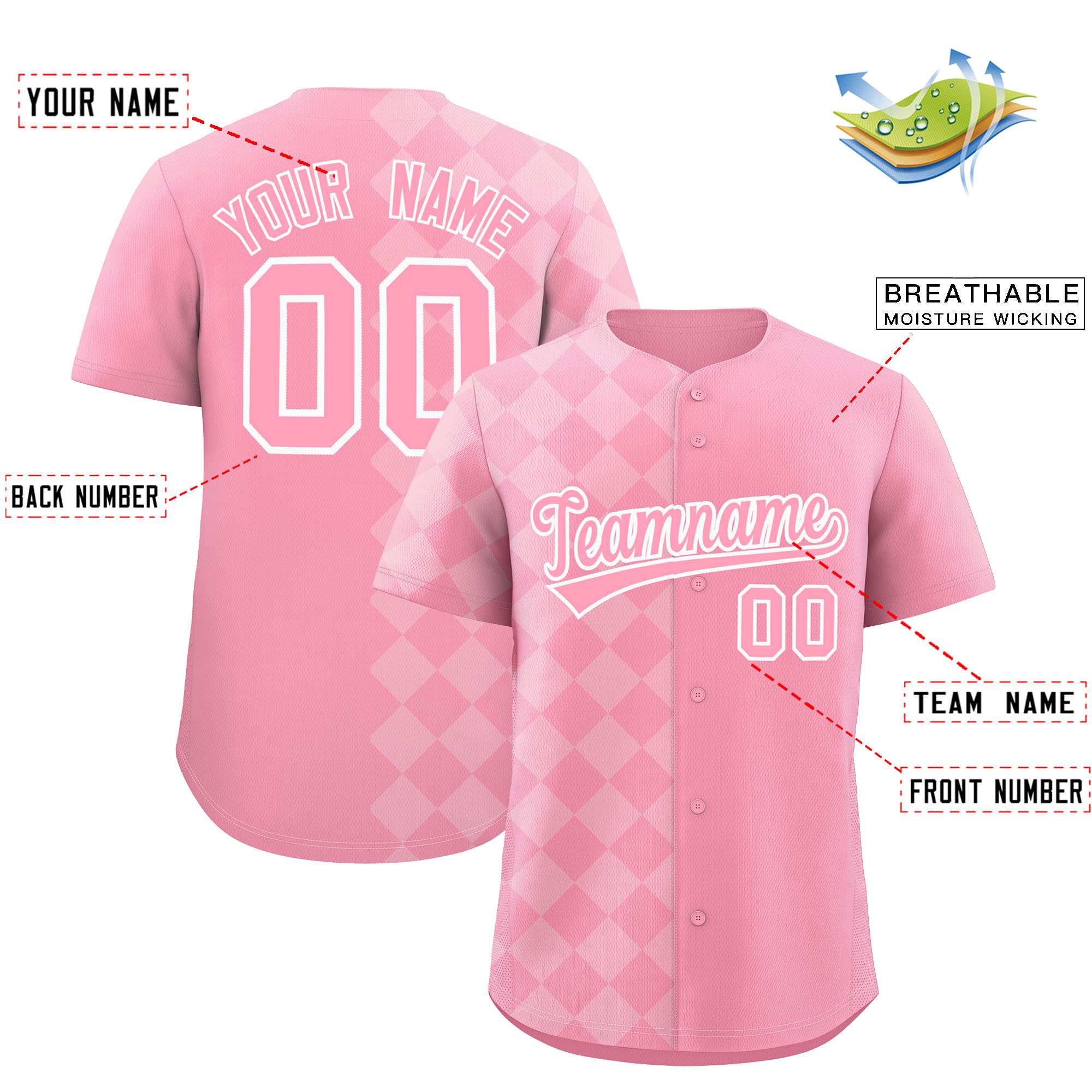 Custom Light Pink Rhombus Design Authentic Baseball Jersey