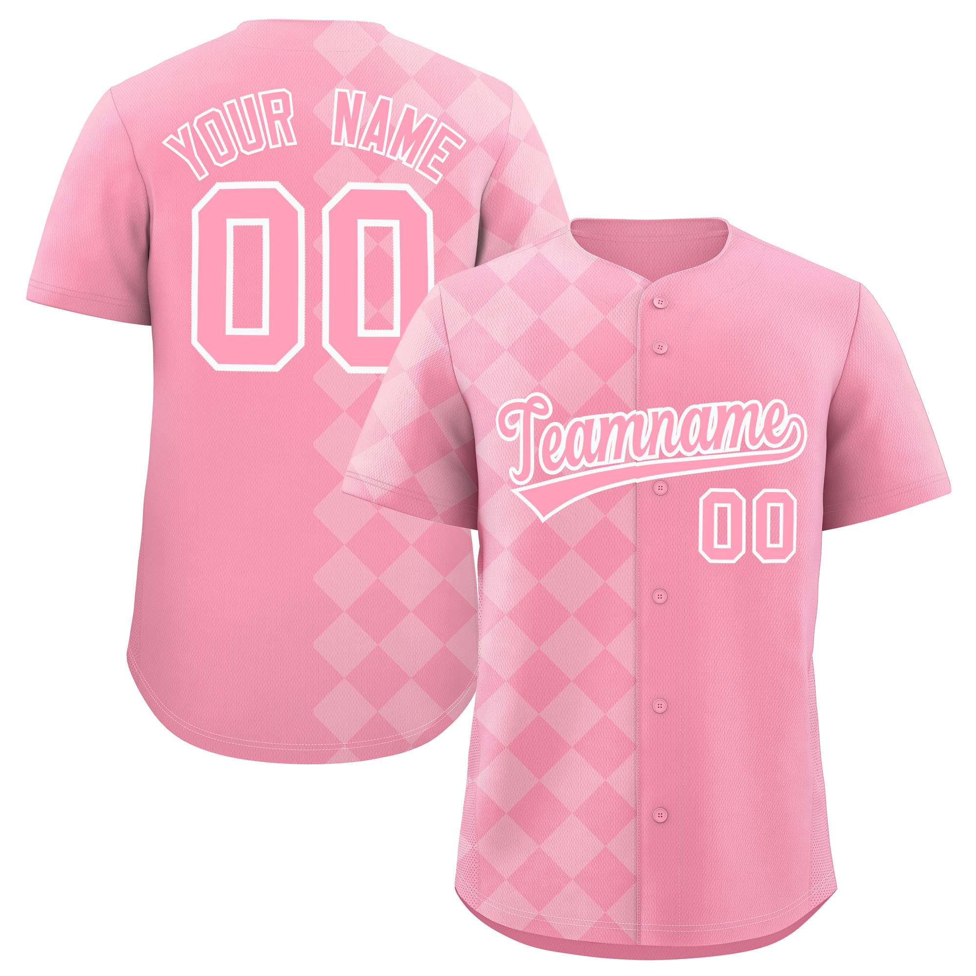 Custom Light Pink Rhombus Design Authentic Baseball Jersey