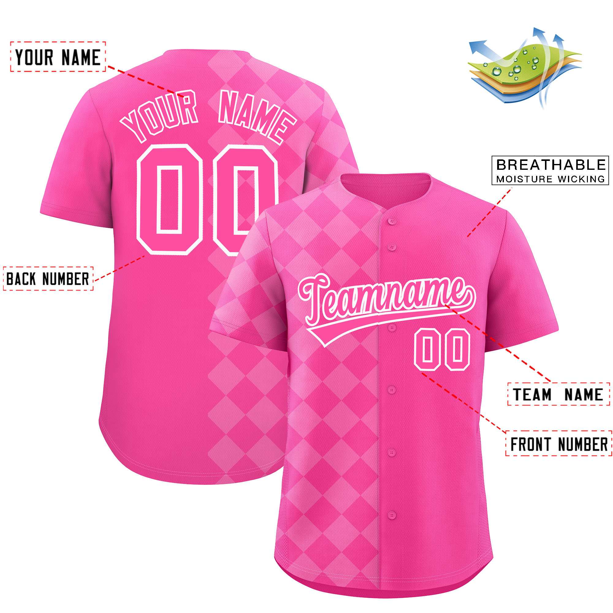 Custom Pink Rhombus Design Authentic Baseball Jersey