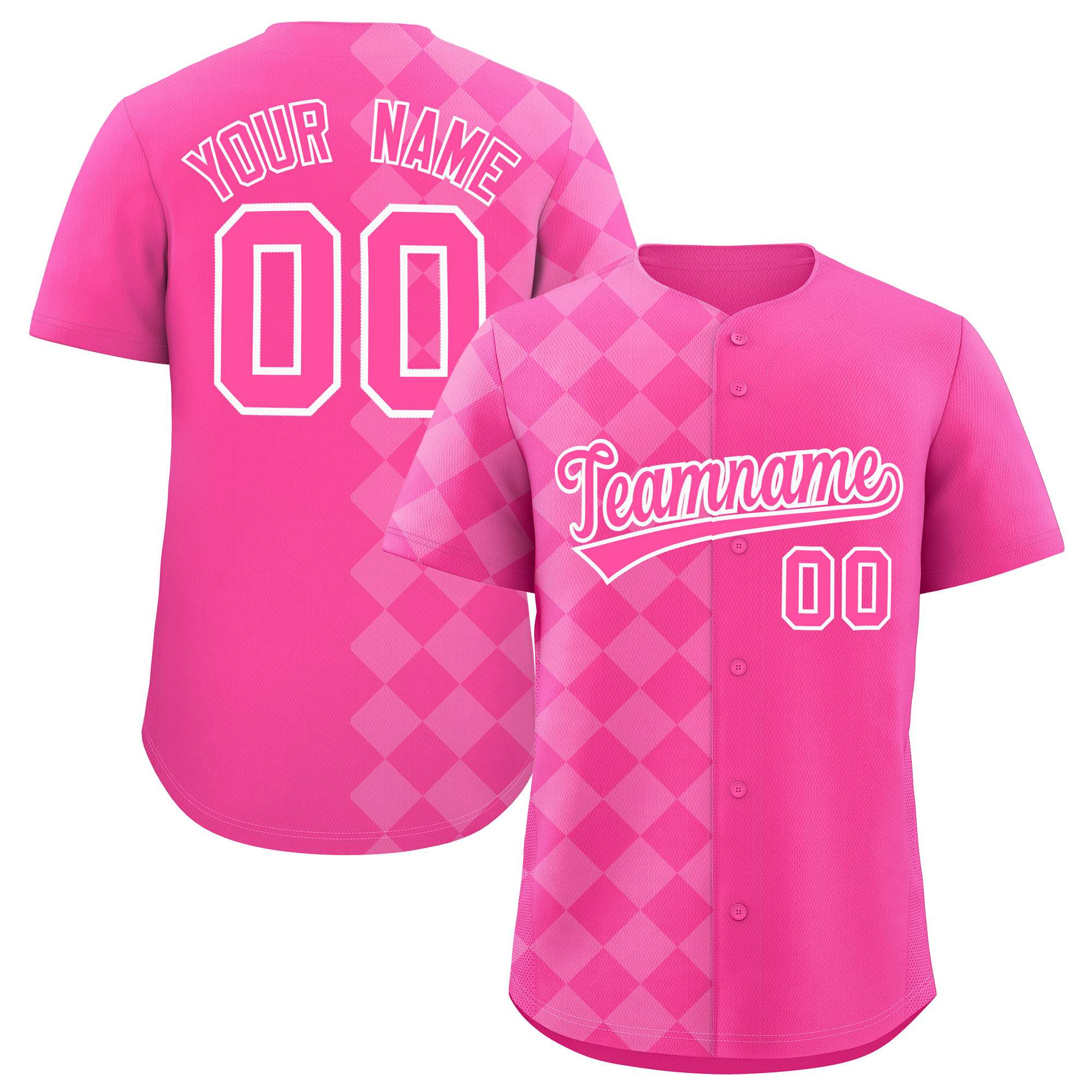 Custom Pink Rhombus Design Authentic Baseball Jersey