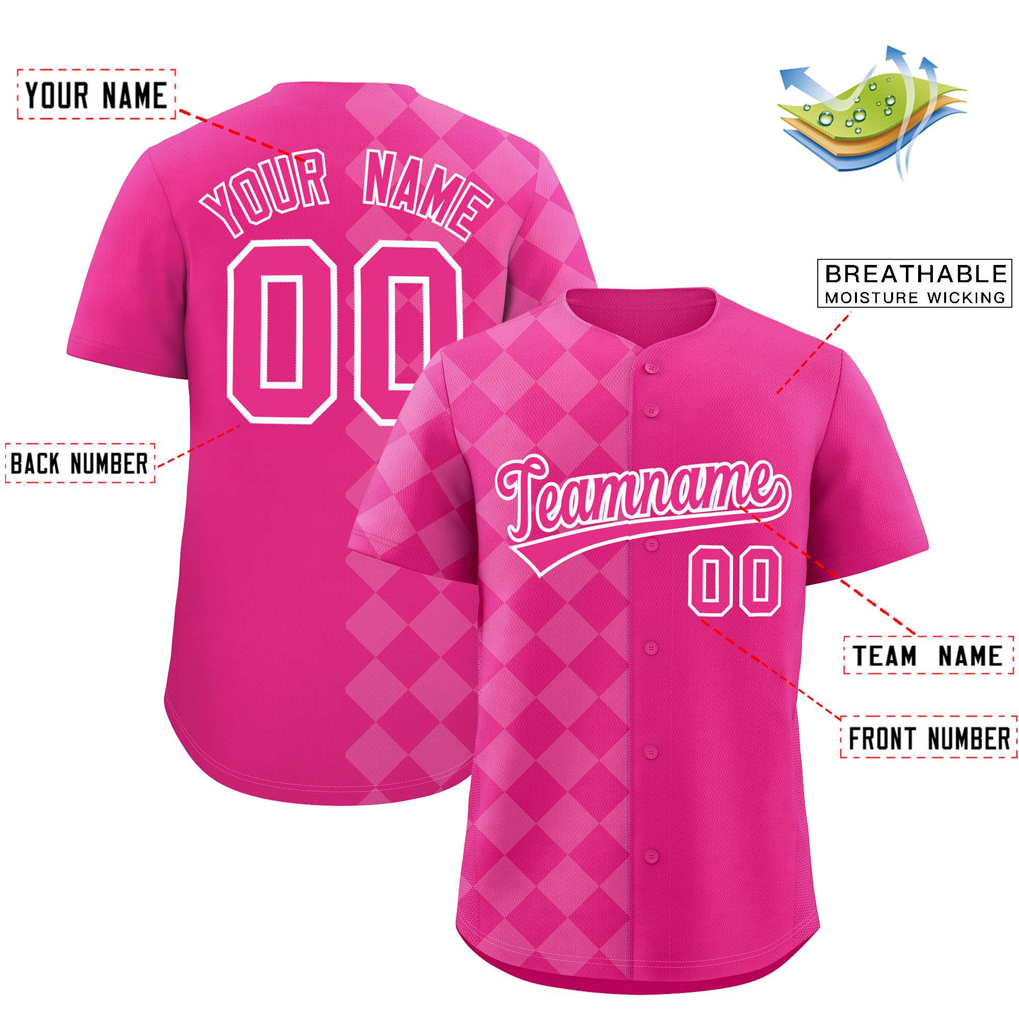 Custom Rose Red Rhombus Design Authentic Baseball Jersey