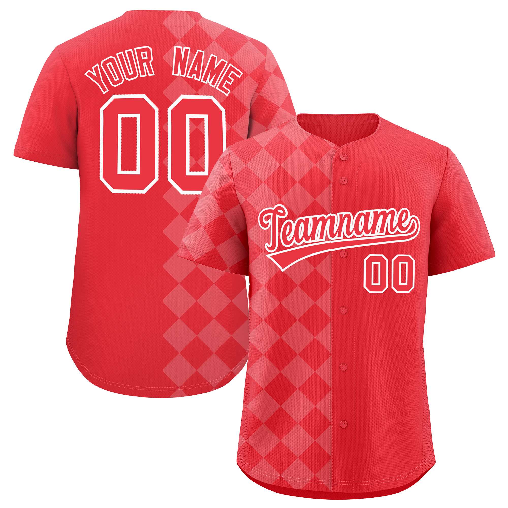 Custom Light Red Rhombus Design Authentic Baseball Jersey