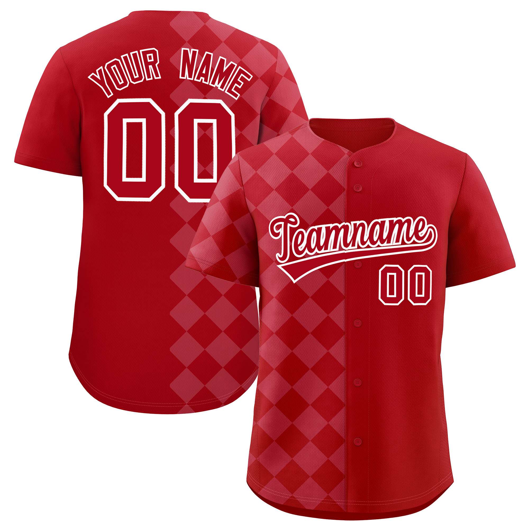 Custom Red Rhombus Design Authentic Baseball Jersey