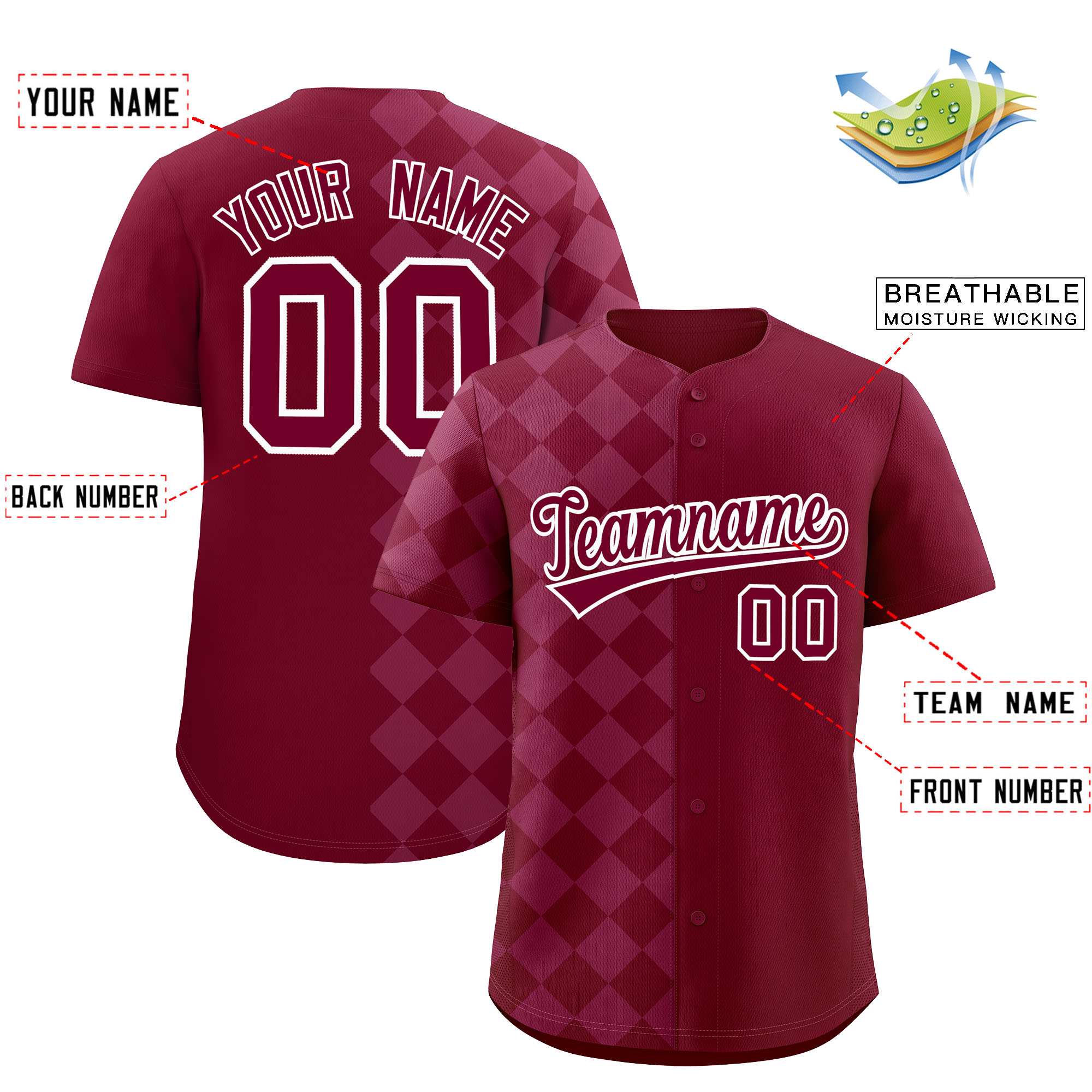 Custom Crimson Rhombus Design Authentic Baseball Jersey