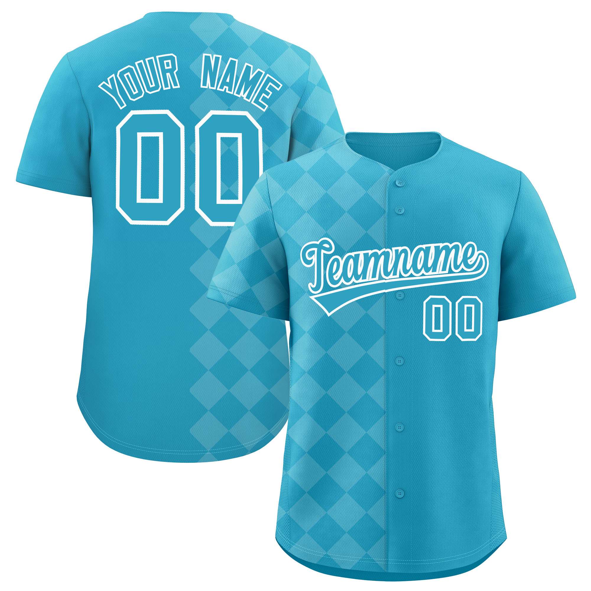 Custom Sky Blue Rhombus Design Authentic Baseball Jersey