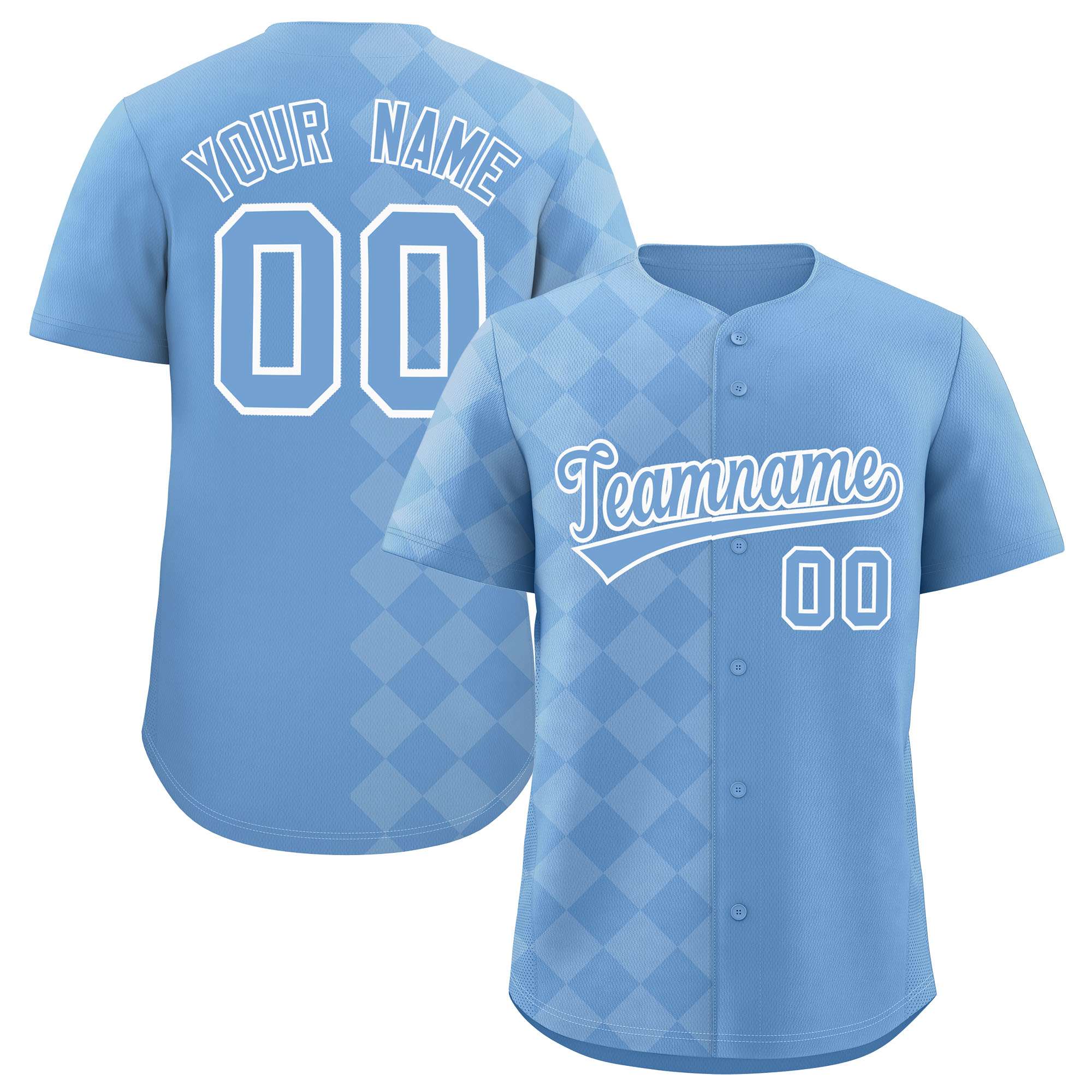 Custom Powder Blue Rhombus Design Authentic Baseball Jersey