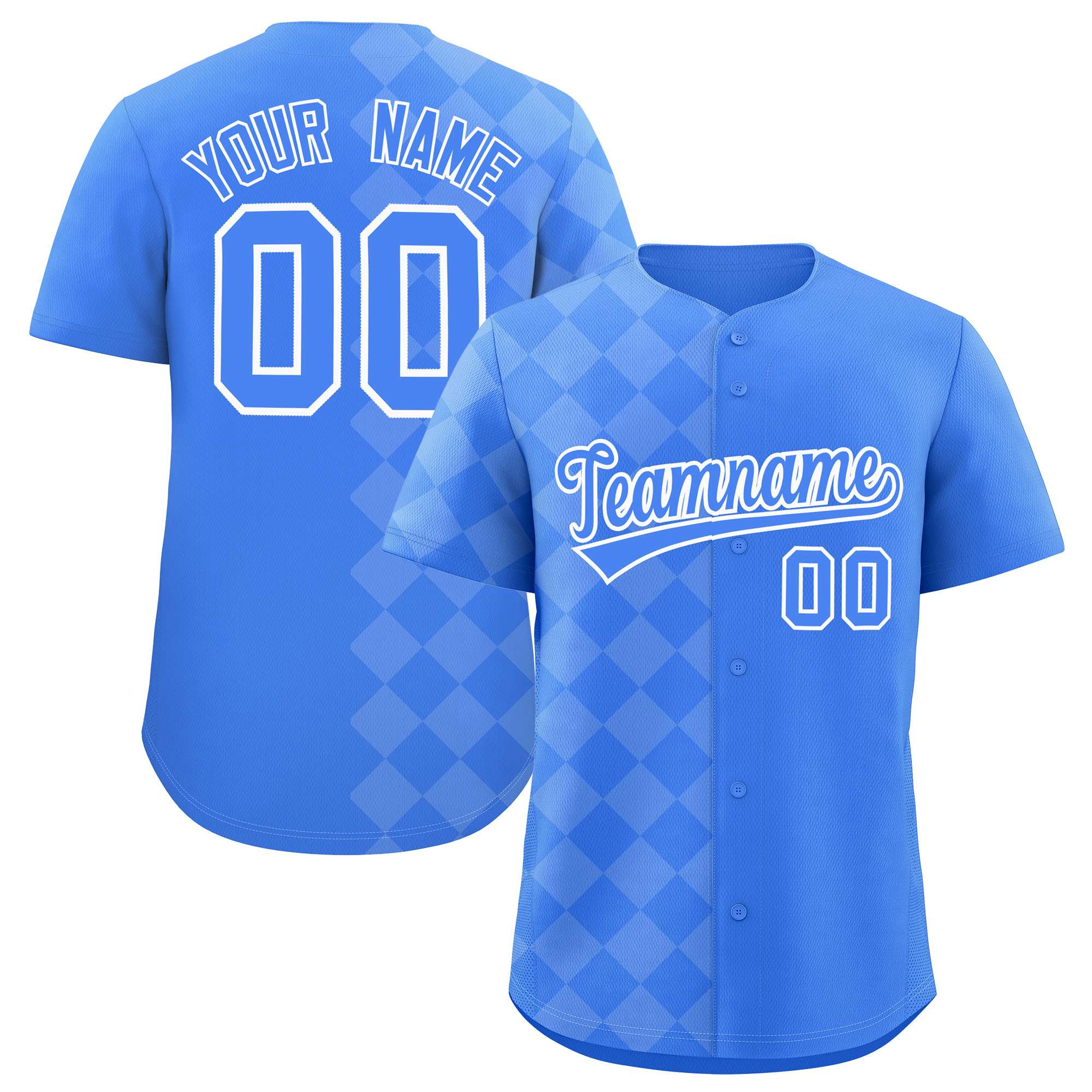 Custom Powder Blue Rhombus Design Authentic Baseball Jersey