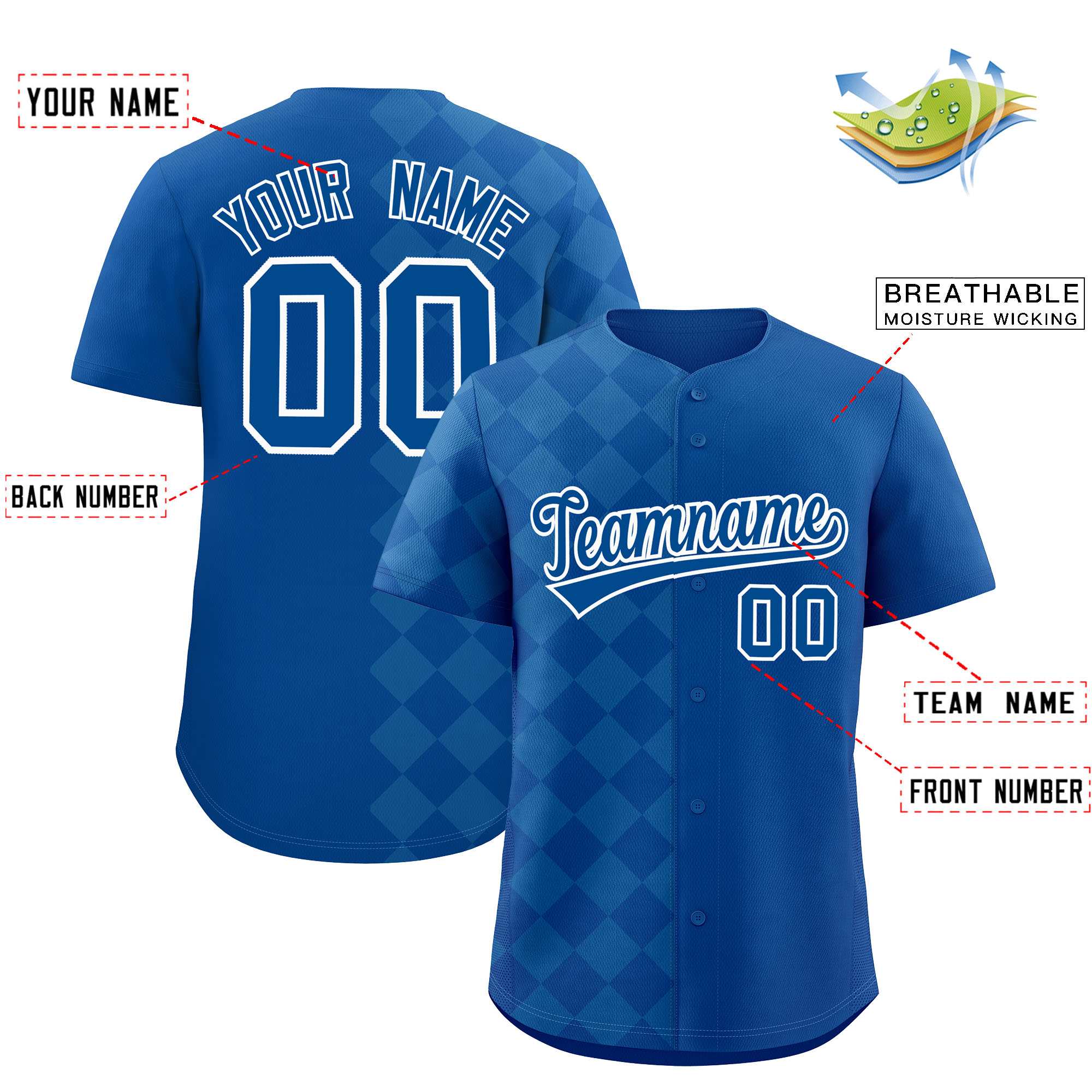 Custom Royal Rhombus Design Authentic Baseball Jersey