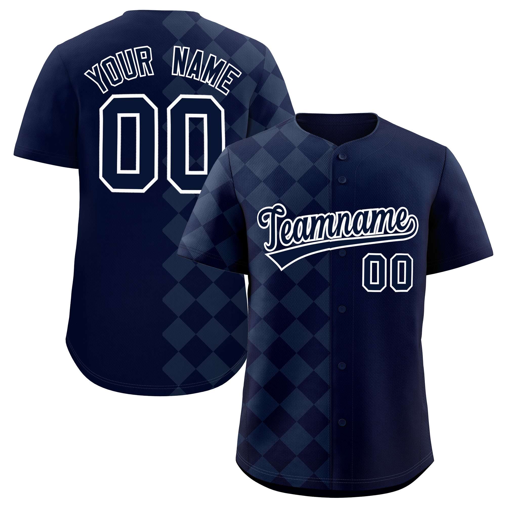 Custom Navy Rhombus Design Authentic Baseball Jersey