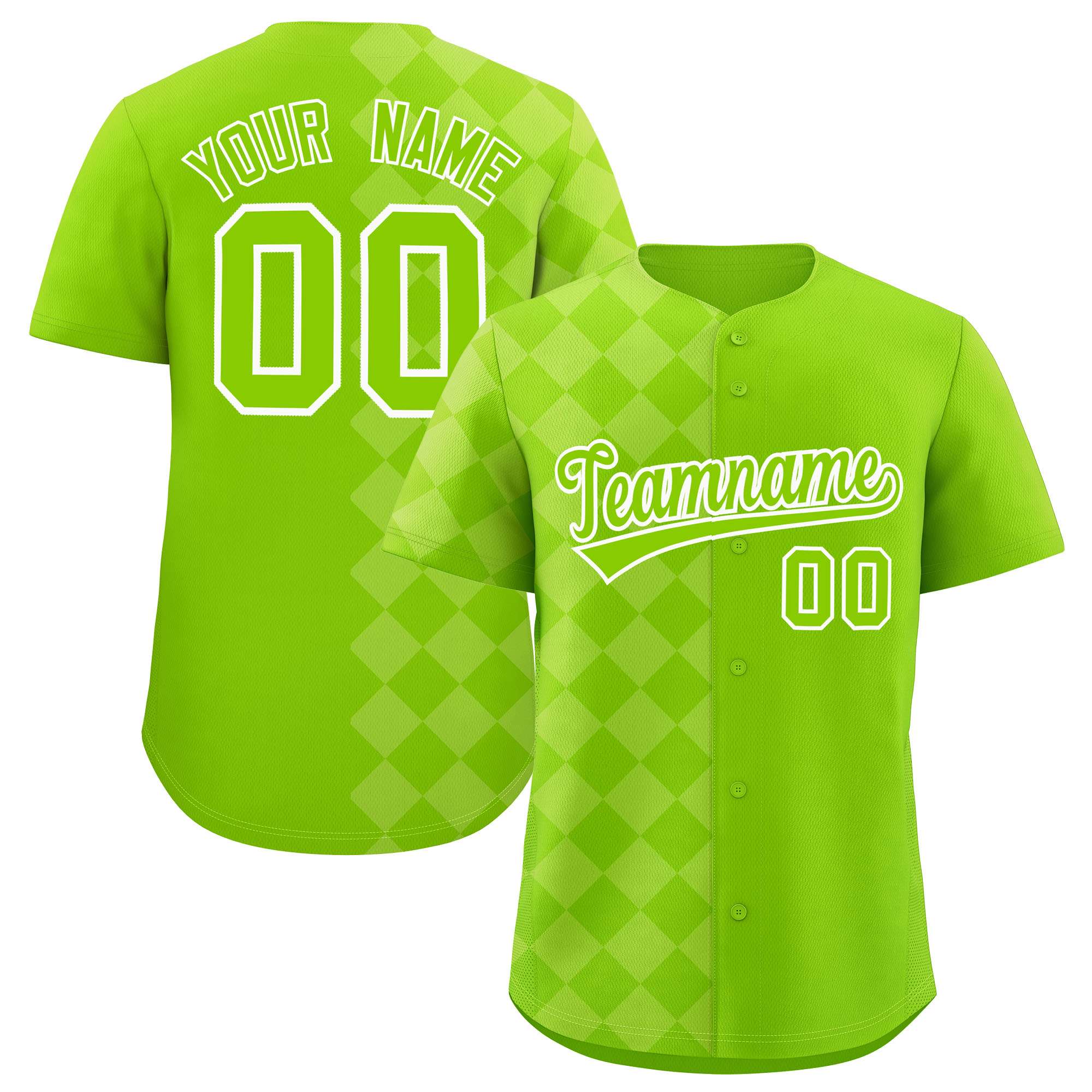 Custom Neon Green Rhombus Design Authentic Baseball Jersey