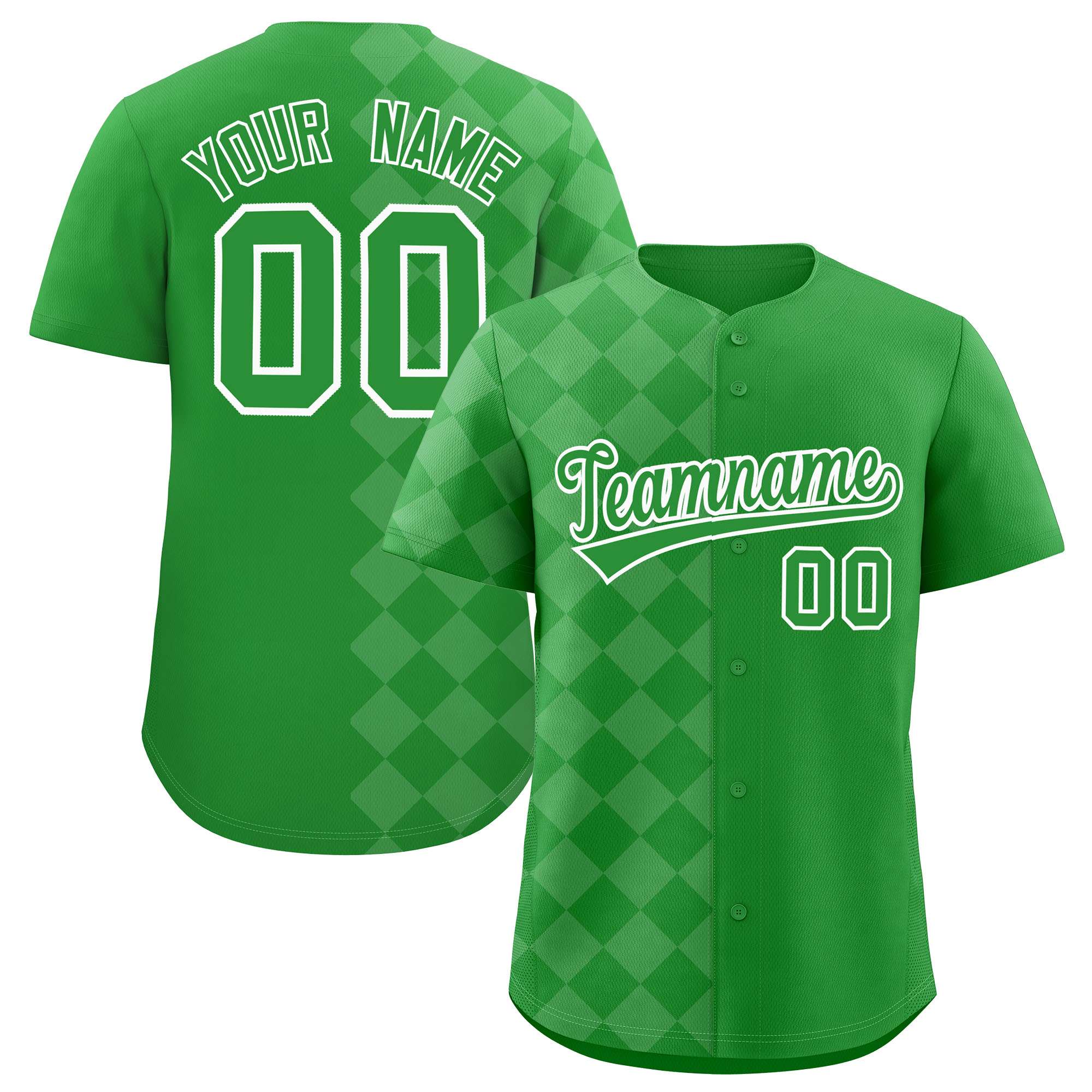 Custom Light Green Rhombus Design Authentic Baseball Jersey