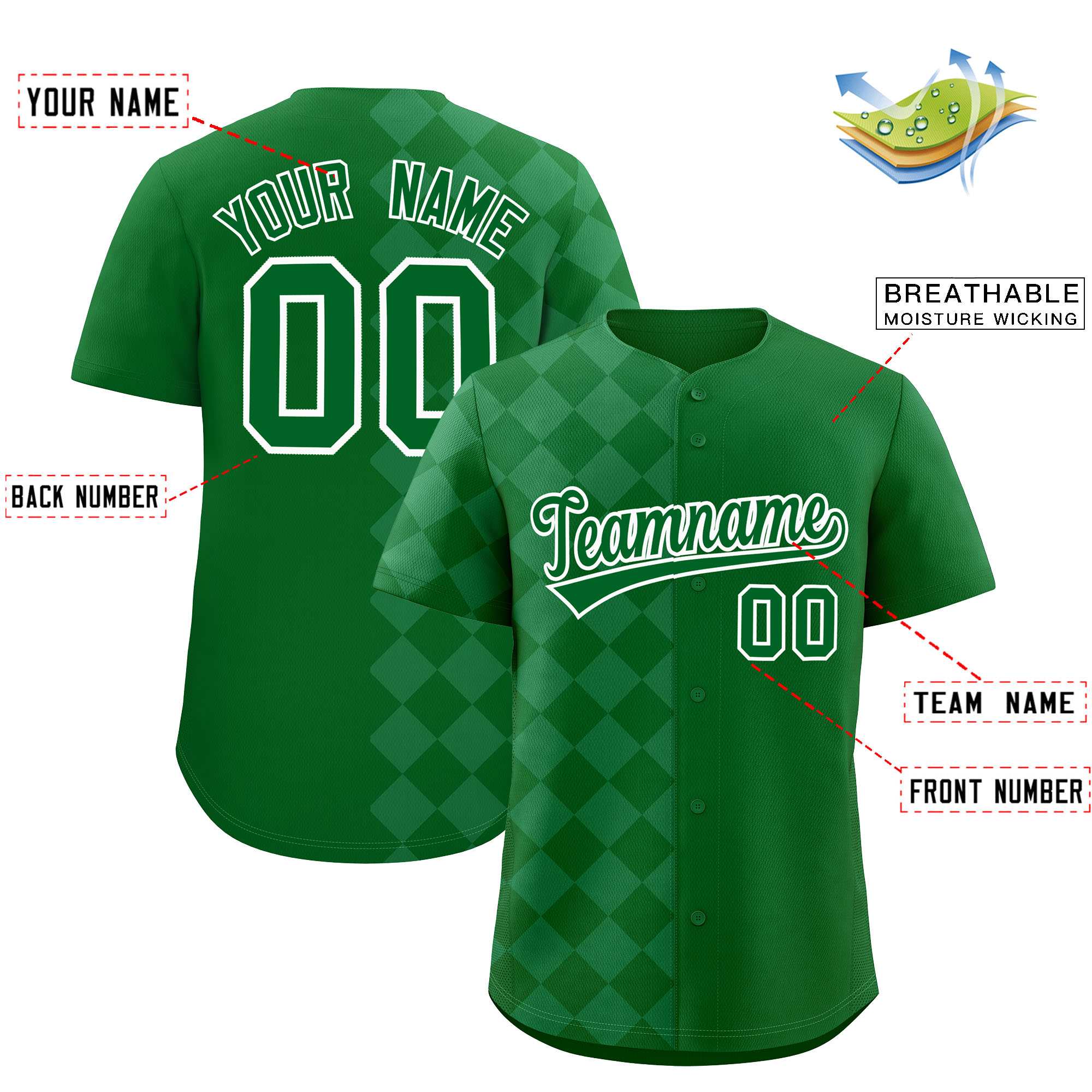 Custom Green Rhombus Design Authentic Baseball Jersey