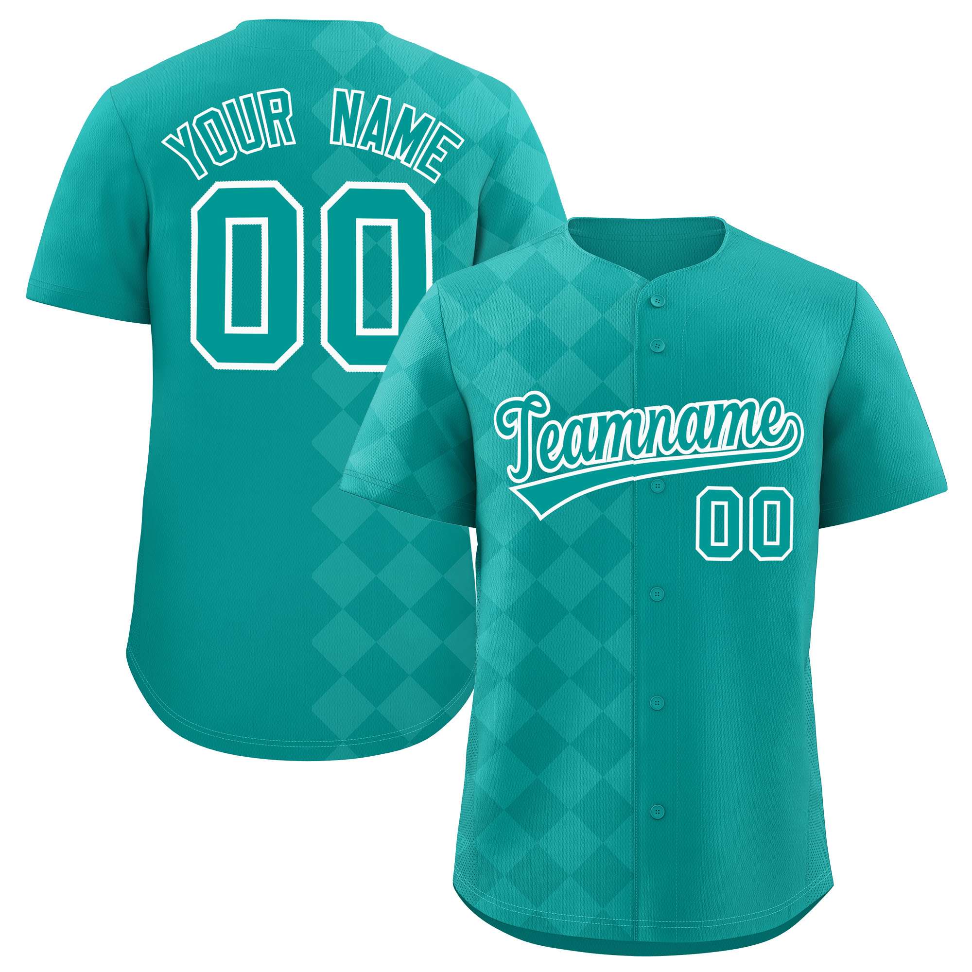 Custom Aqua Rhombus Design Authentic Baseball Jersey