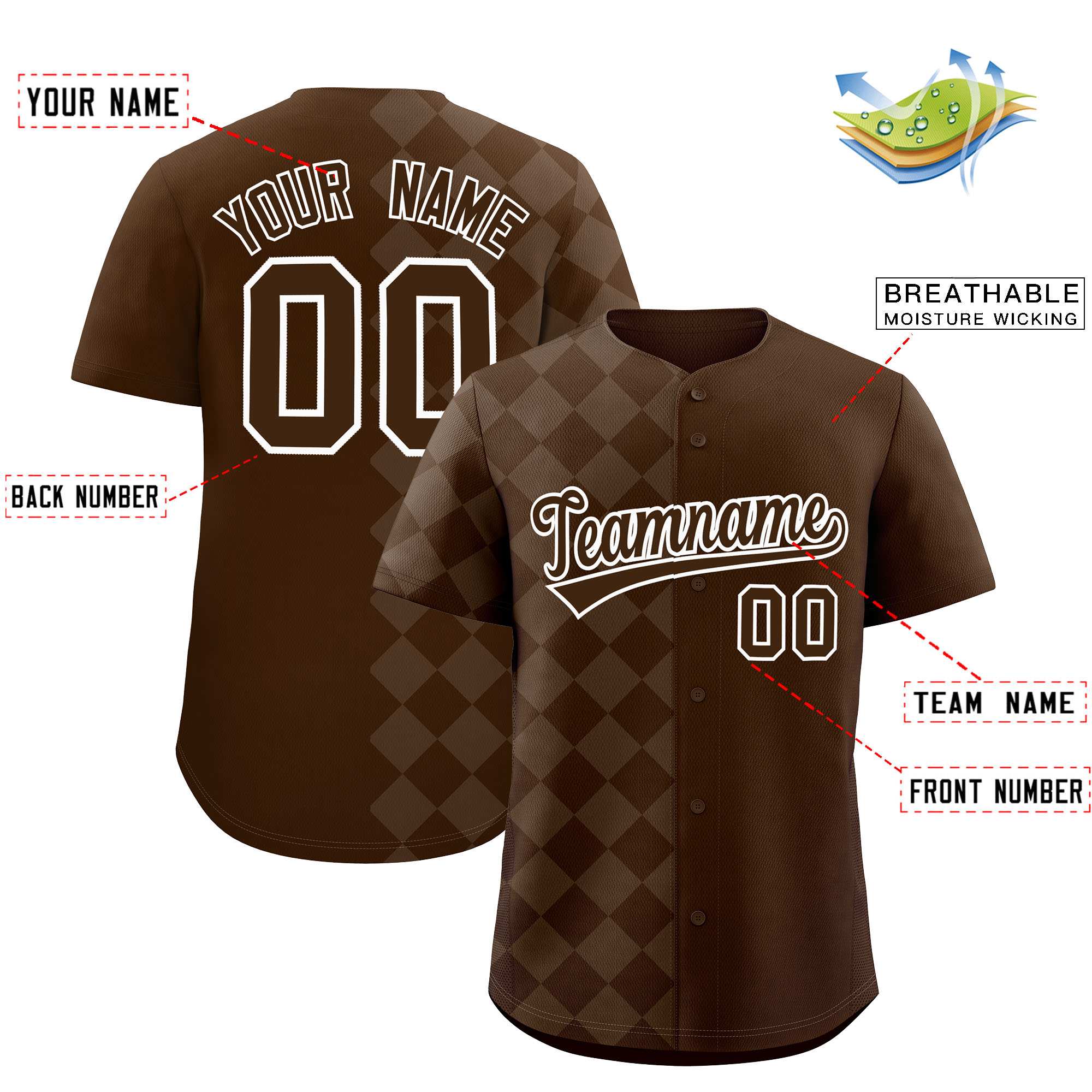 Custom Brown Rhombus Design Authentic Baseball Jersey