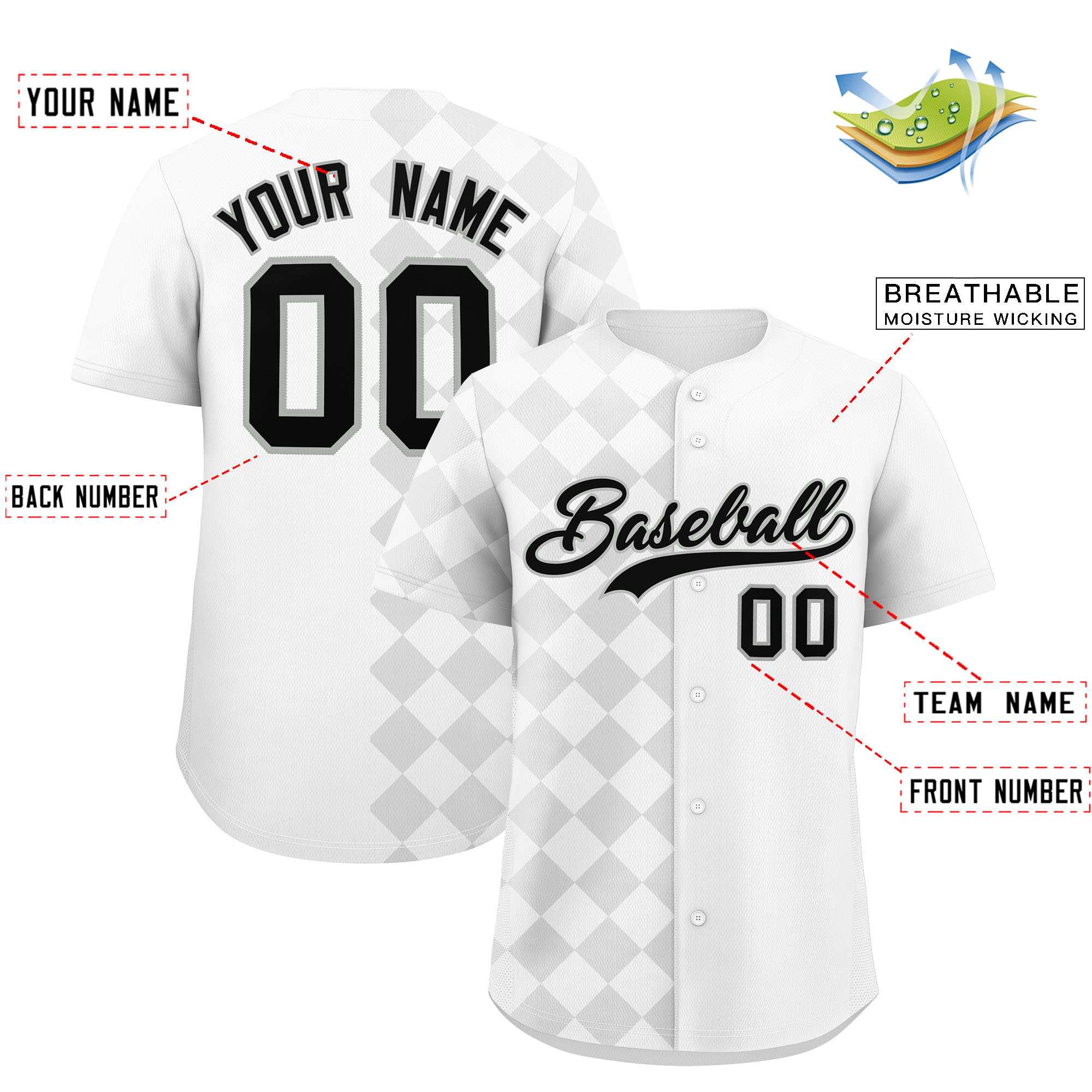 Custom White Rhombus Design Authentic Baseball Jersey