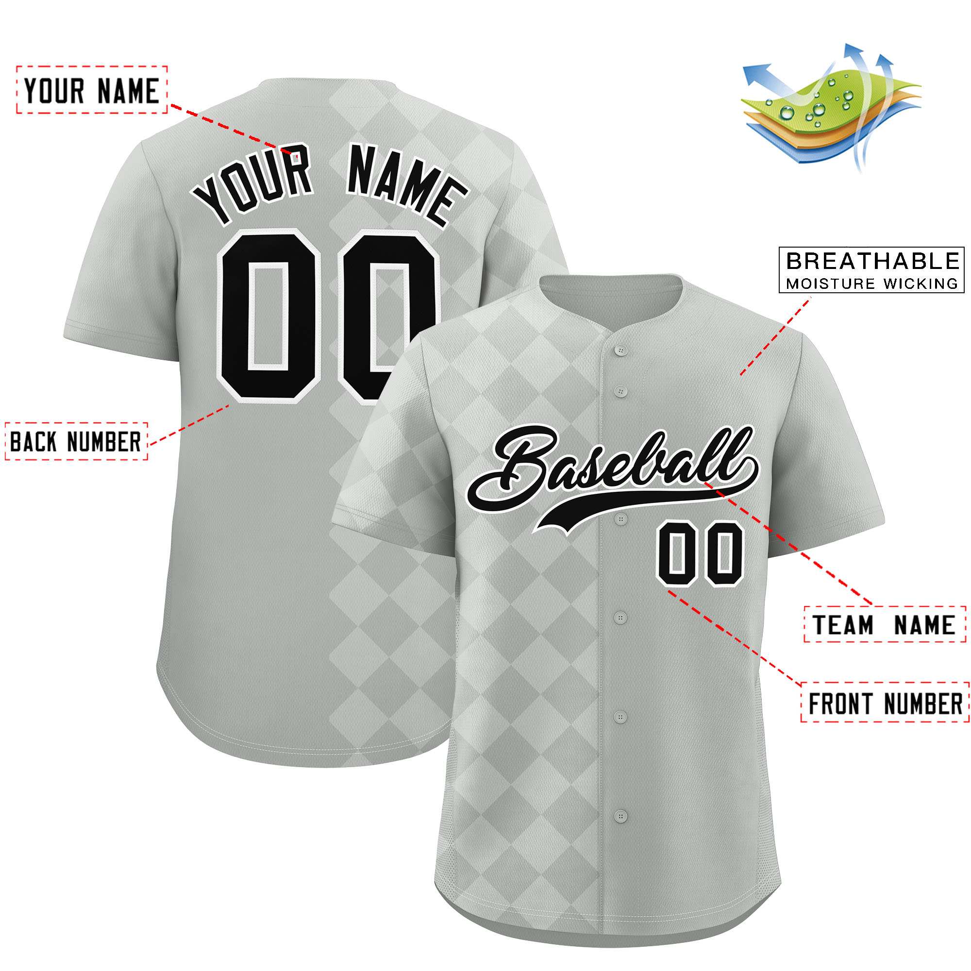 Custom Gray Rhombus Design Authentic Baseball Jersey