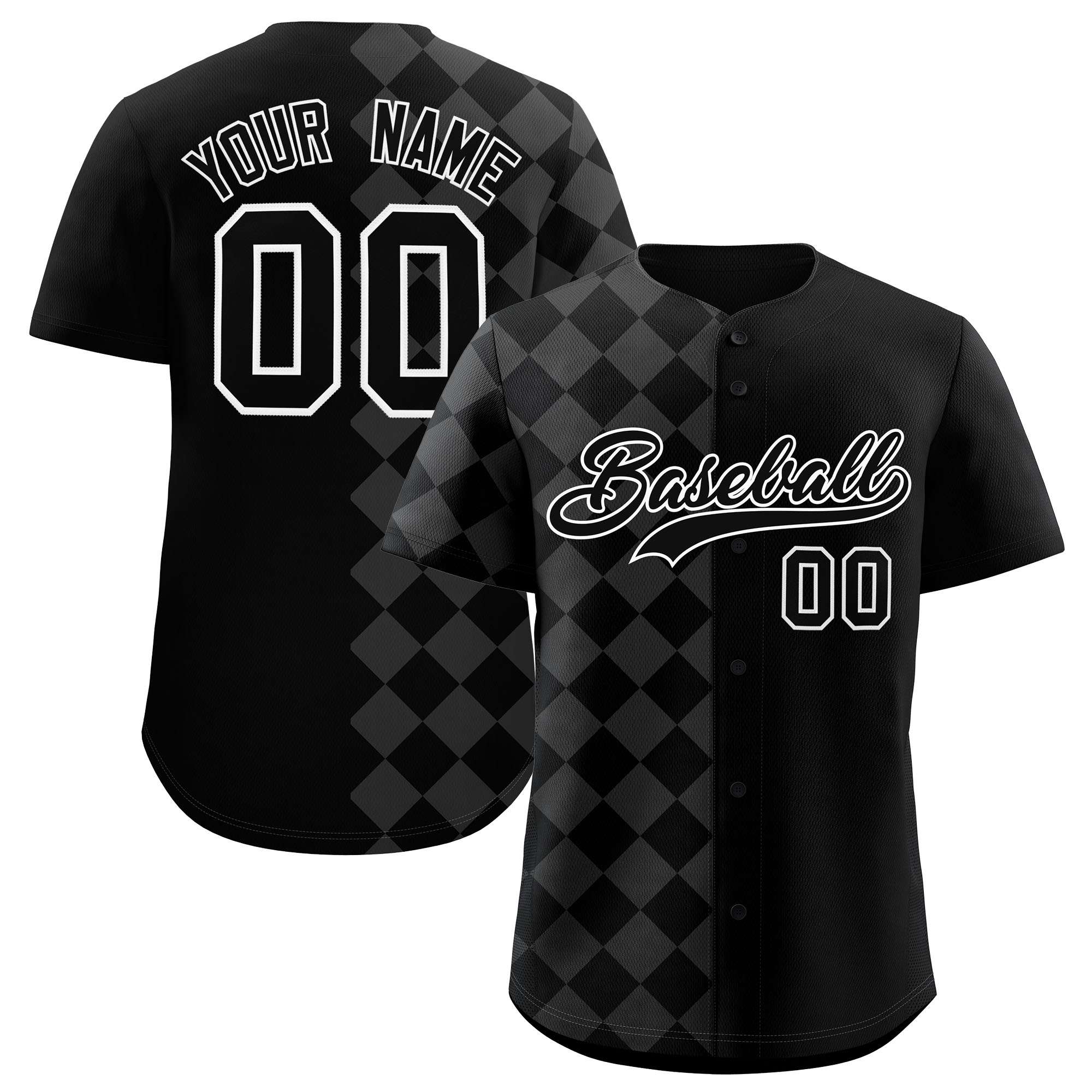 Custom Black Rhombus Design Authentic Baseball Jersey