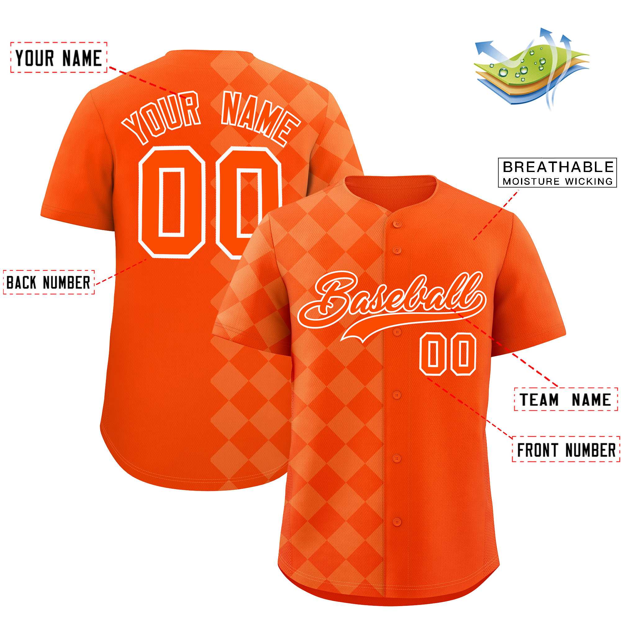 Custom Orange Rhombus Design Authentic Baseball Jersey