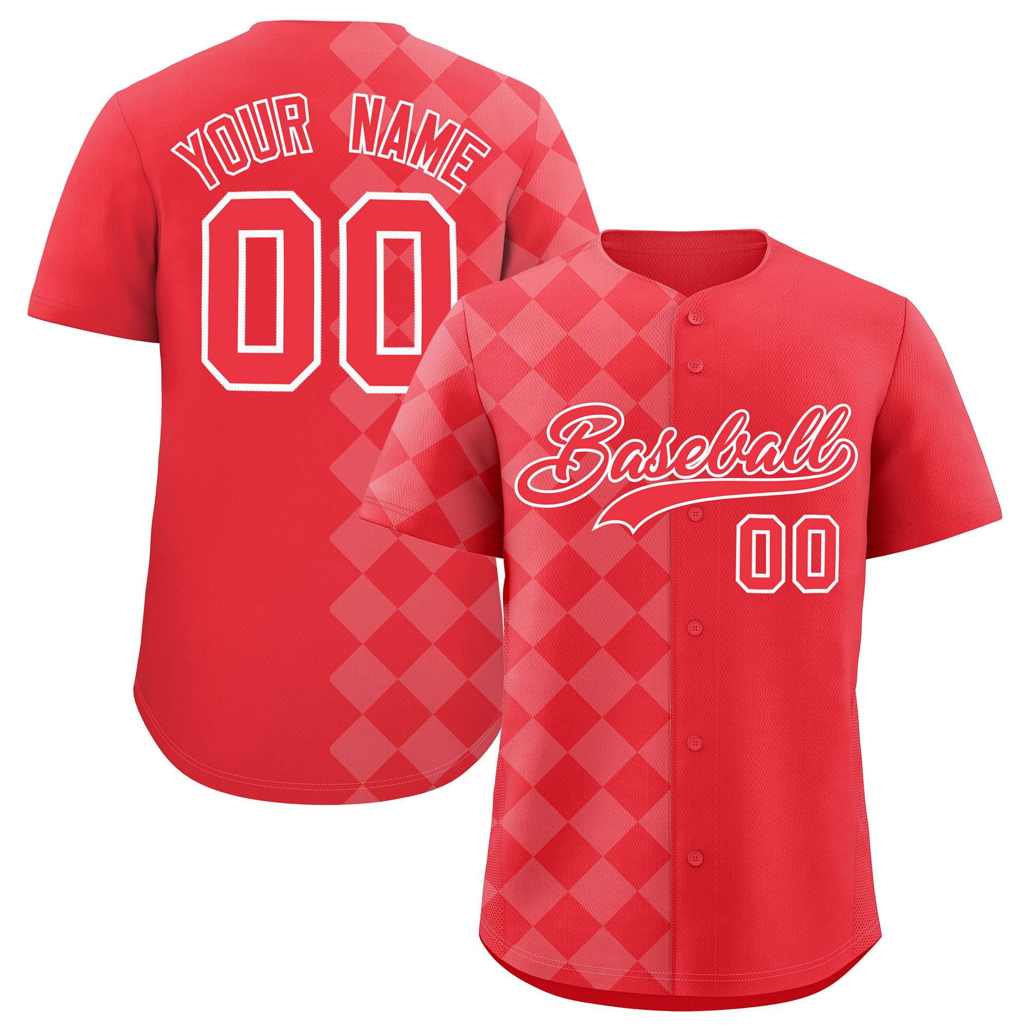 Custom Light Red Rhombus Design Authentic Baseball Jersey