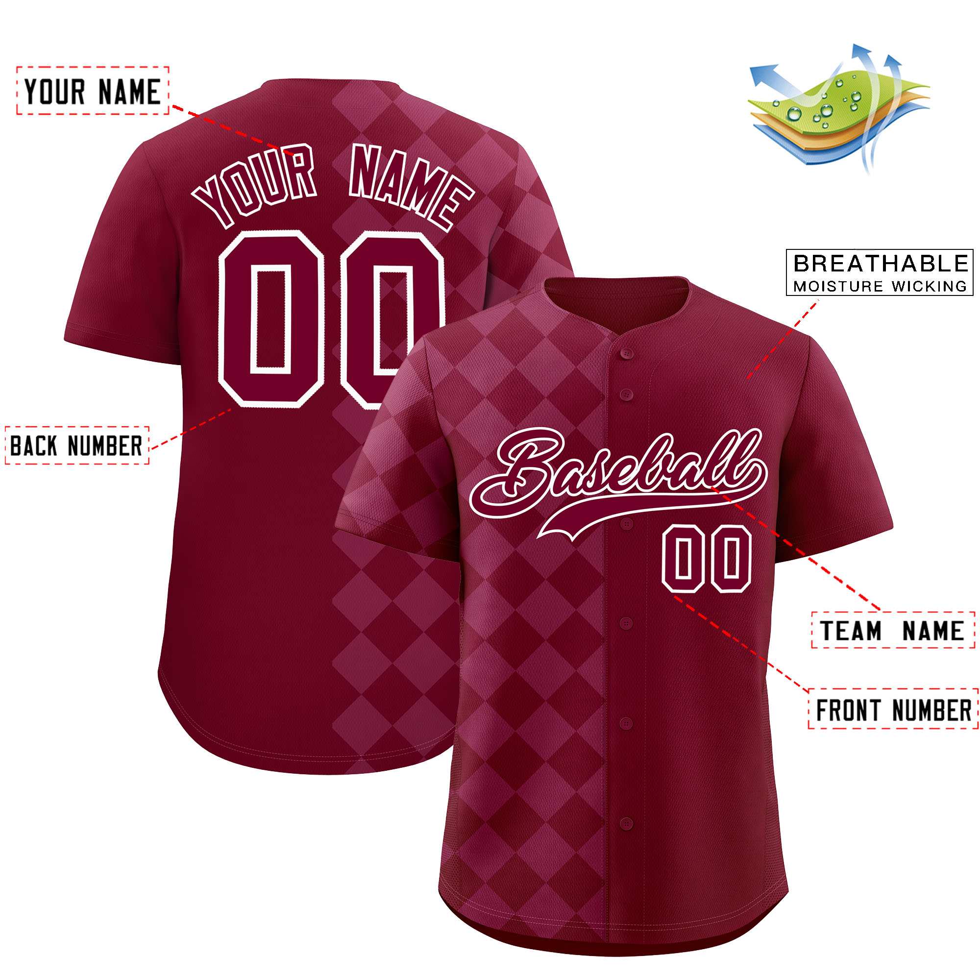 Custom Crimson Rhombus Design Authentic Baseball Jersey