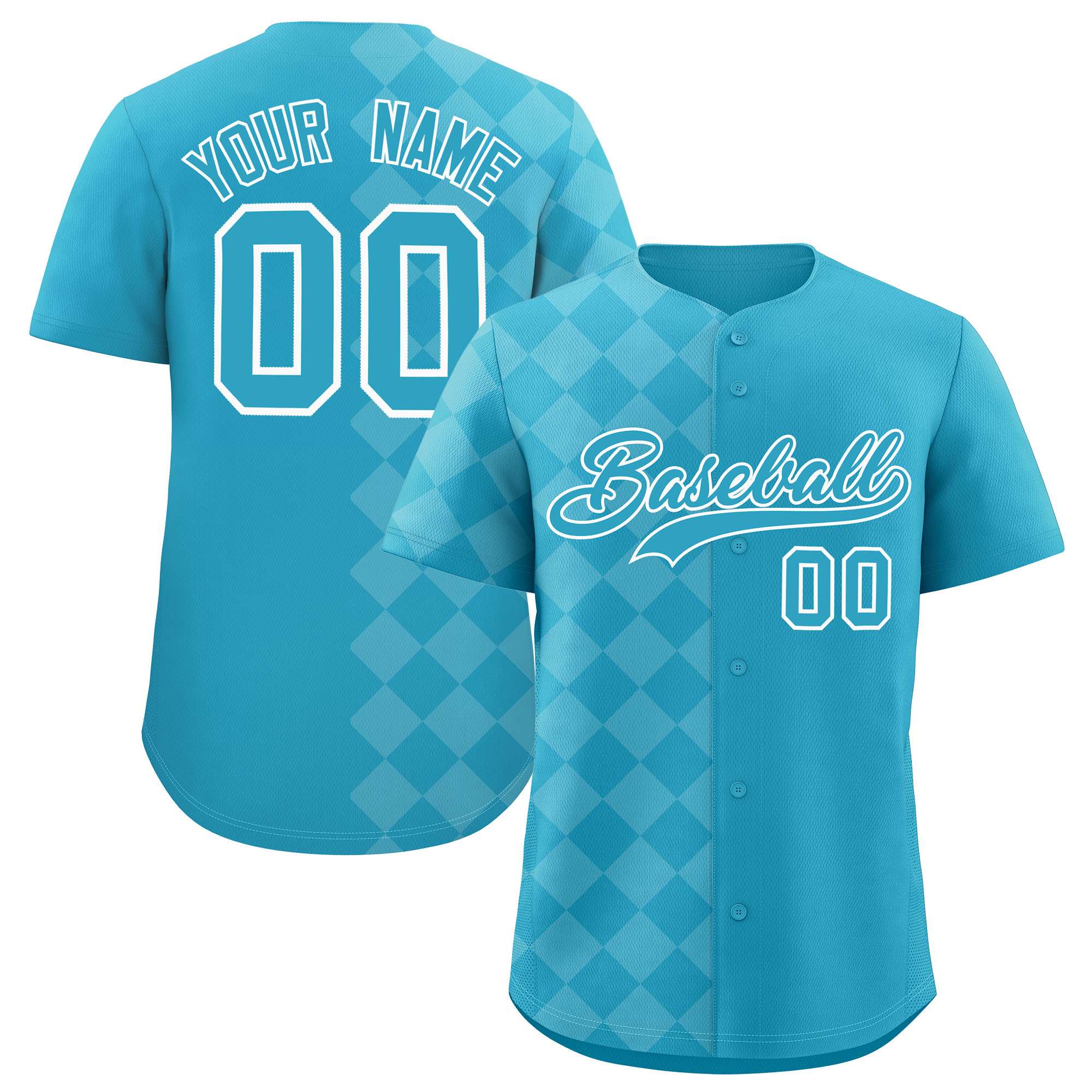 Custom Sky Blue Rhombus Design Authentic Baseball Jersey