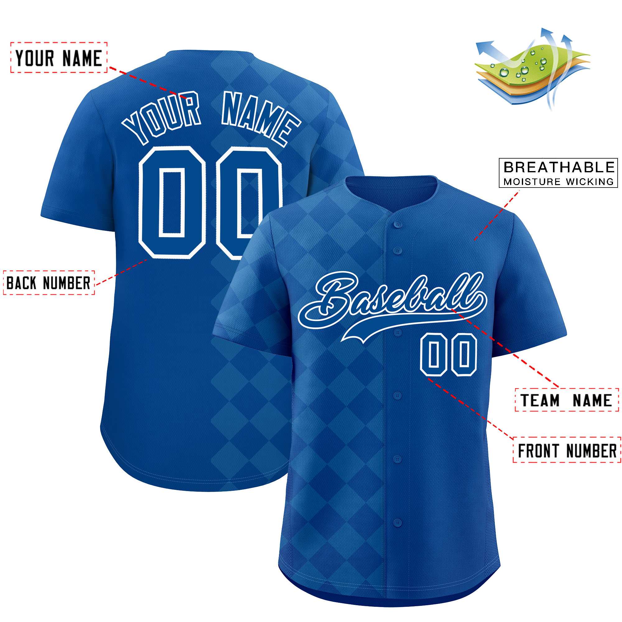 Custom Royal Rhombus Design Authentic Baseball Jersey