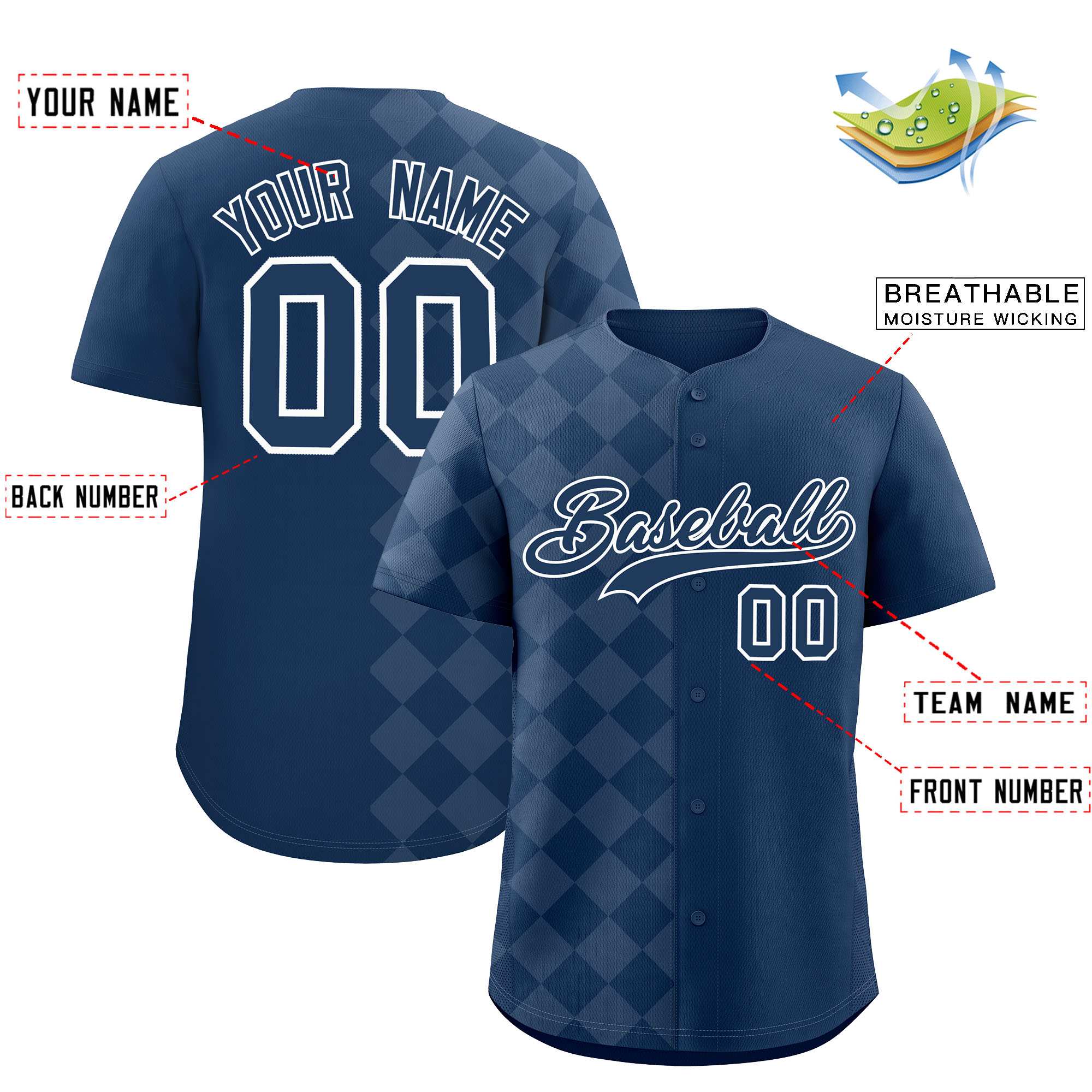 Custom Midnight Blue Rhombus Design Authentic Baseball Jersey