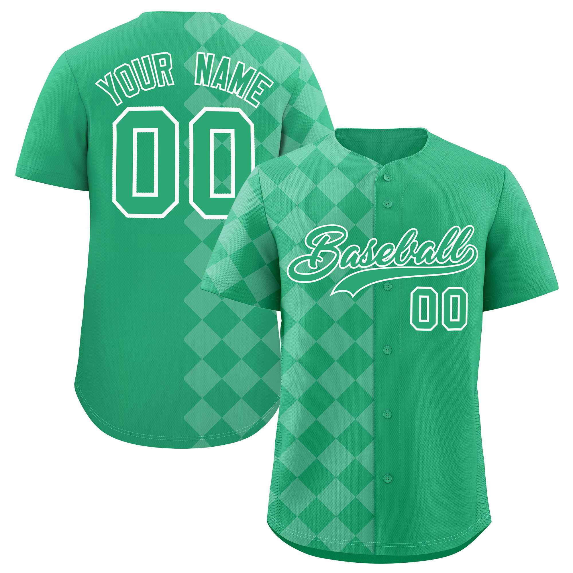 Custom Green Rhombus Design Authentic Baseball Jersey