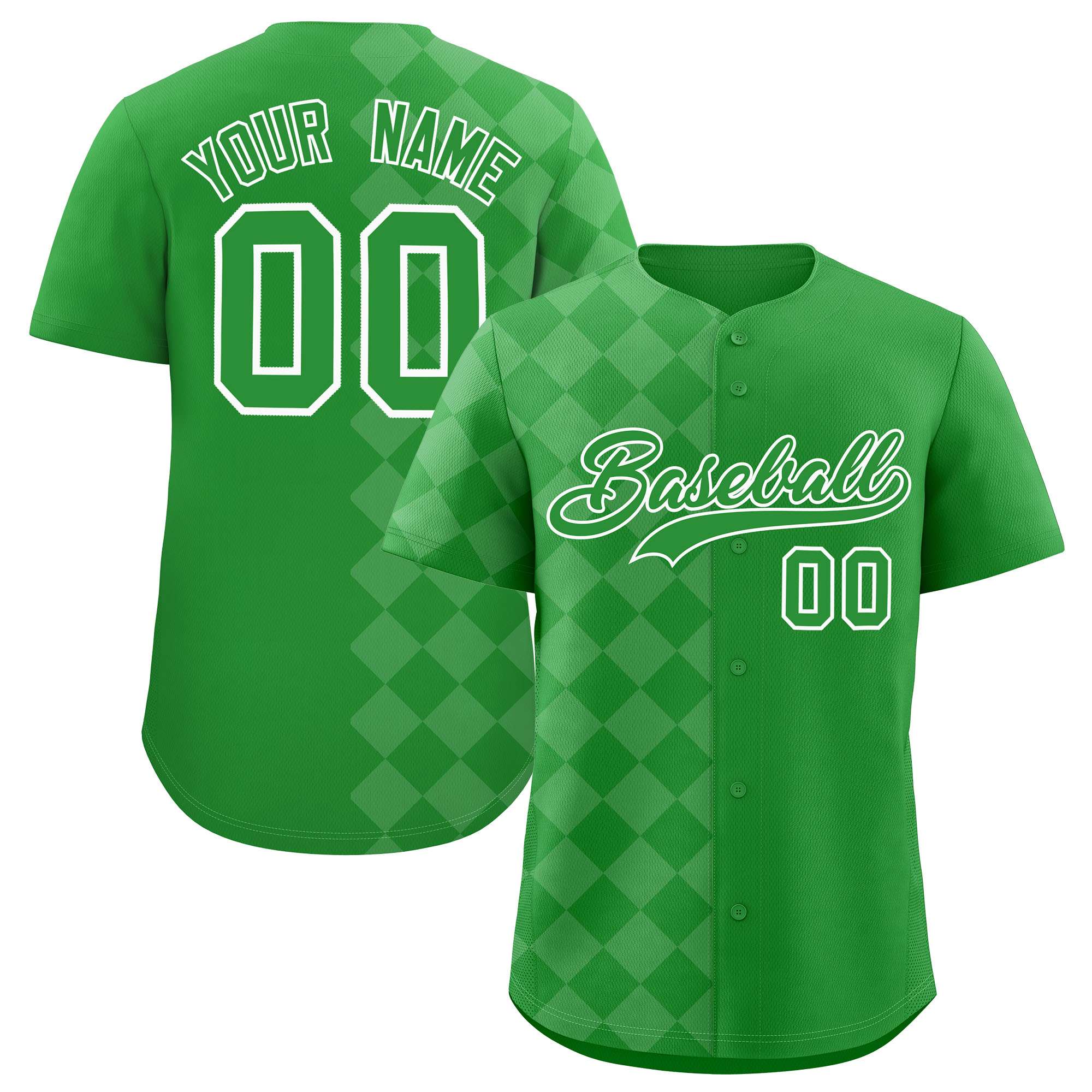 Custom Light Green Rhombus Design Authentic Baseball Jersey