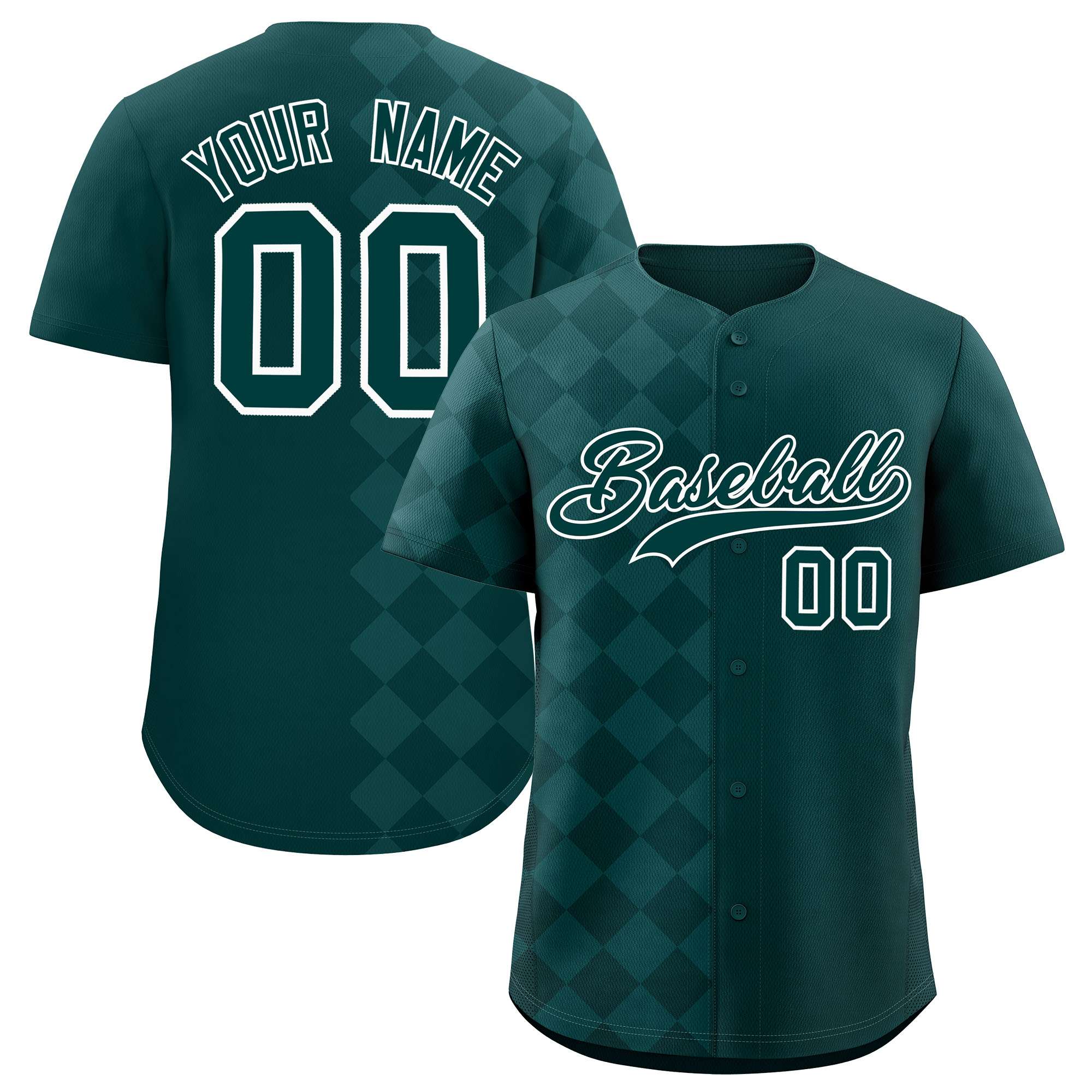 Custom Midnight Green Rhombus Design Authentic Baseball Jersey