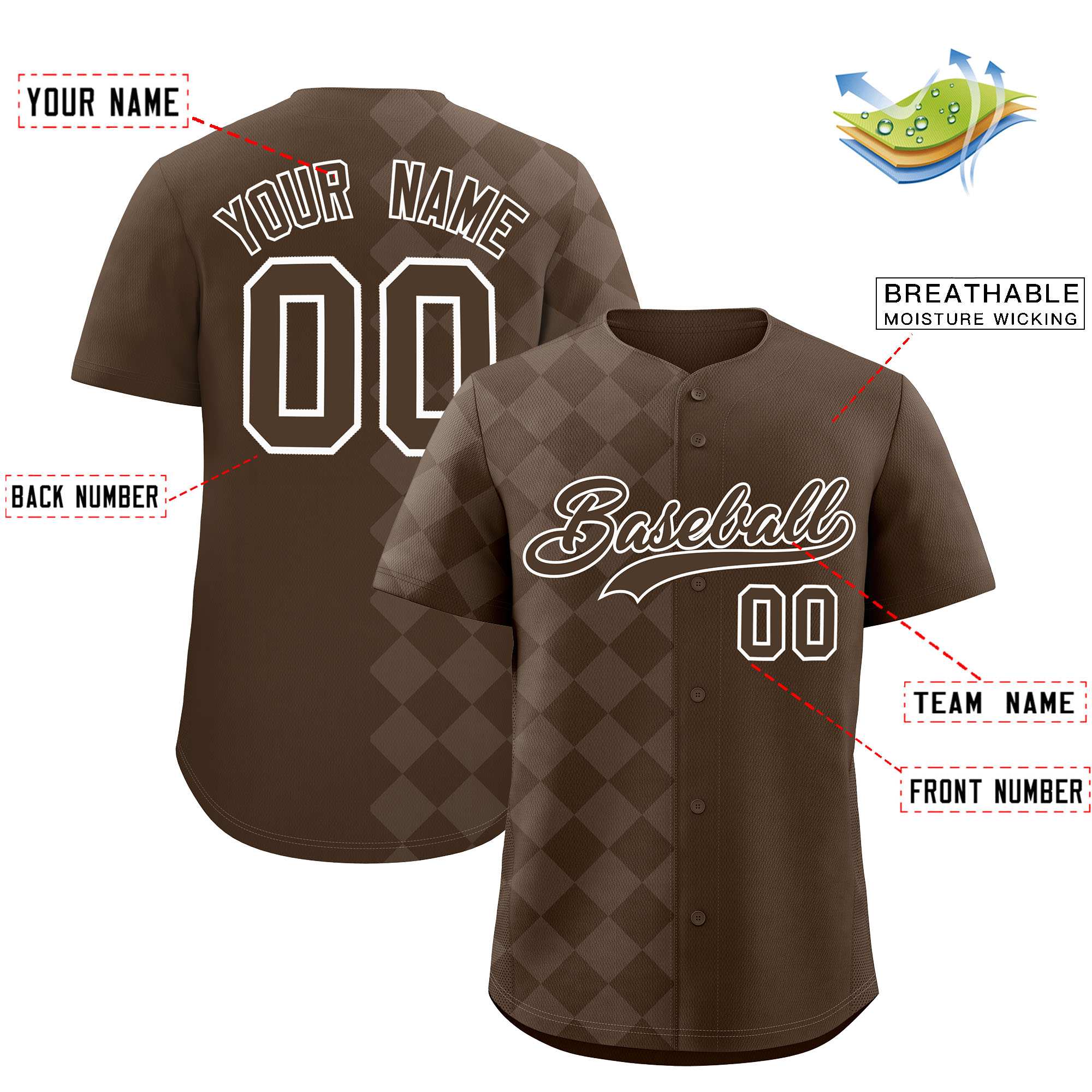 Custom Light Brown Rhombus Design Authentic Baseball Jersey