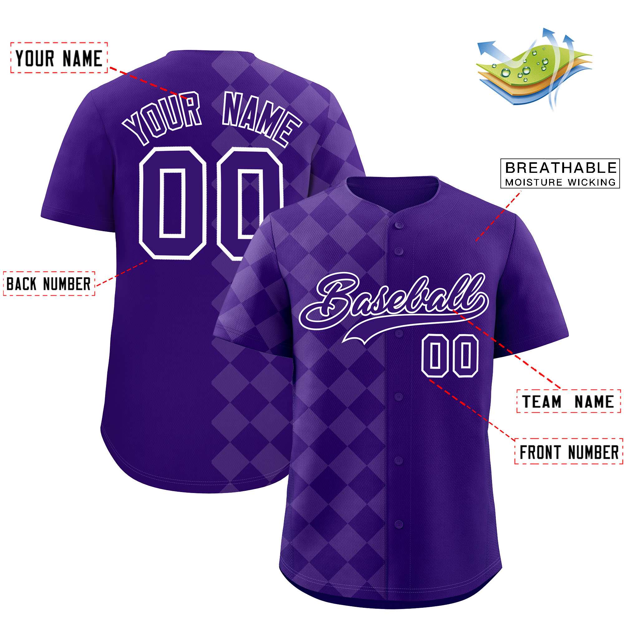 Custom Purple Rhombus Design Authentic Baseball Jersey