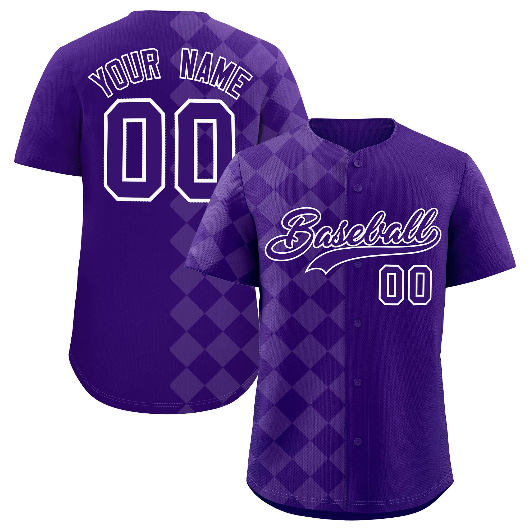 Custom Purple Rhombus Design Authentic Baseball Jersey