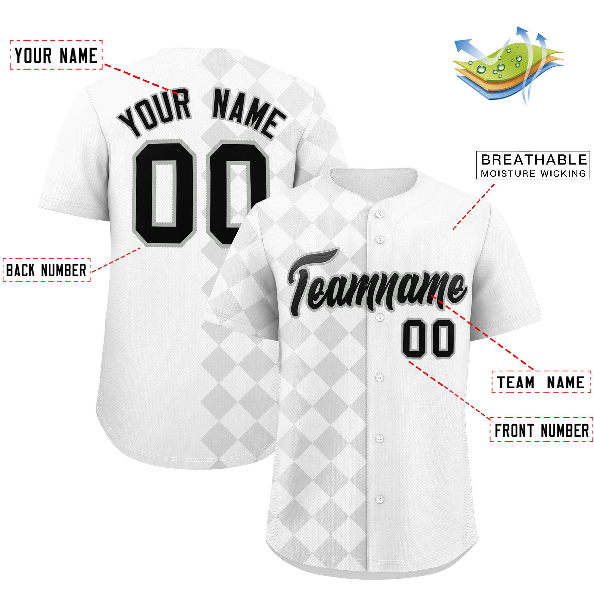 Custom White Rhombus Design Authentic Baseball Jersey