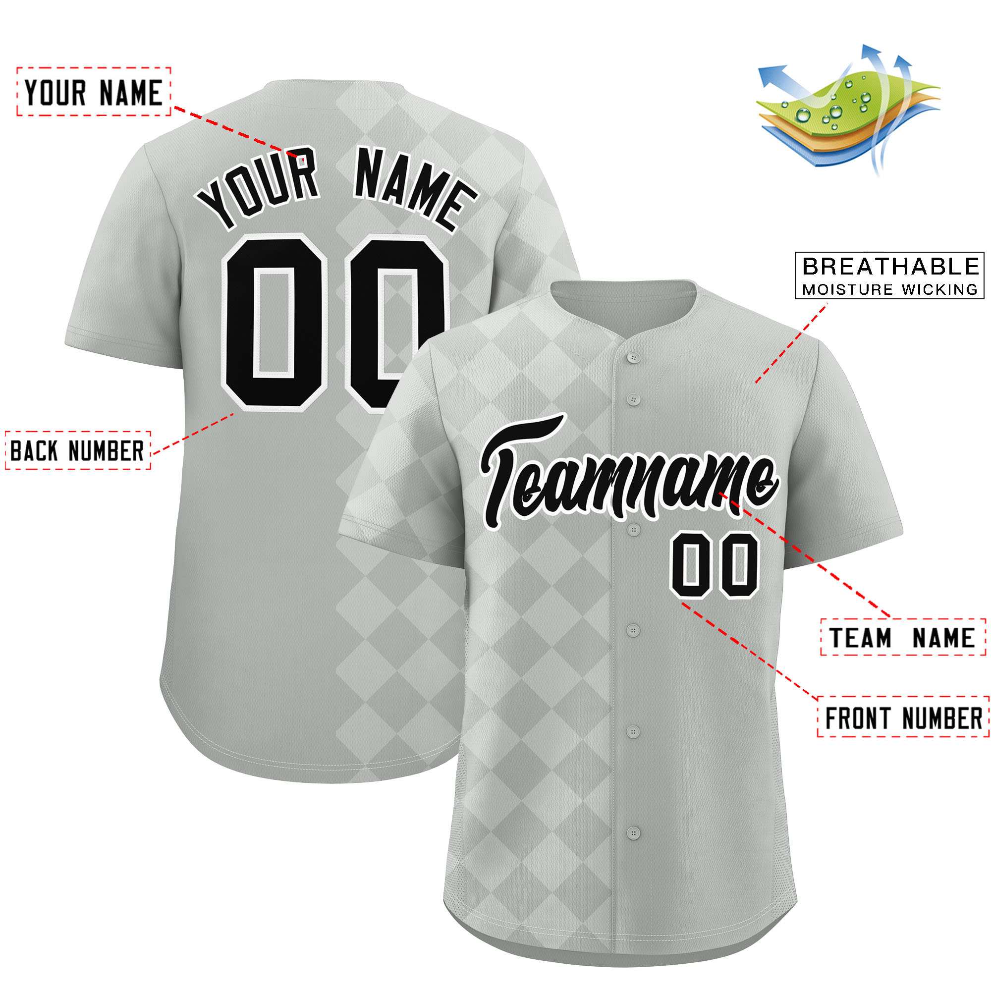 Custom Gray Rhombus Design Authentic Baseball Jersey