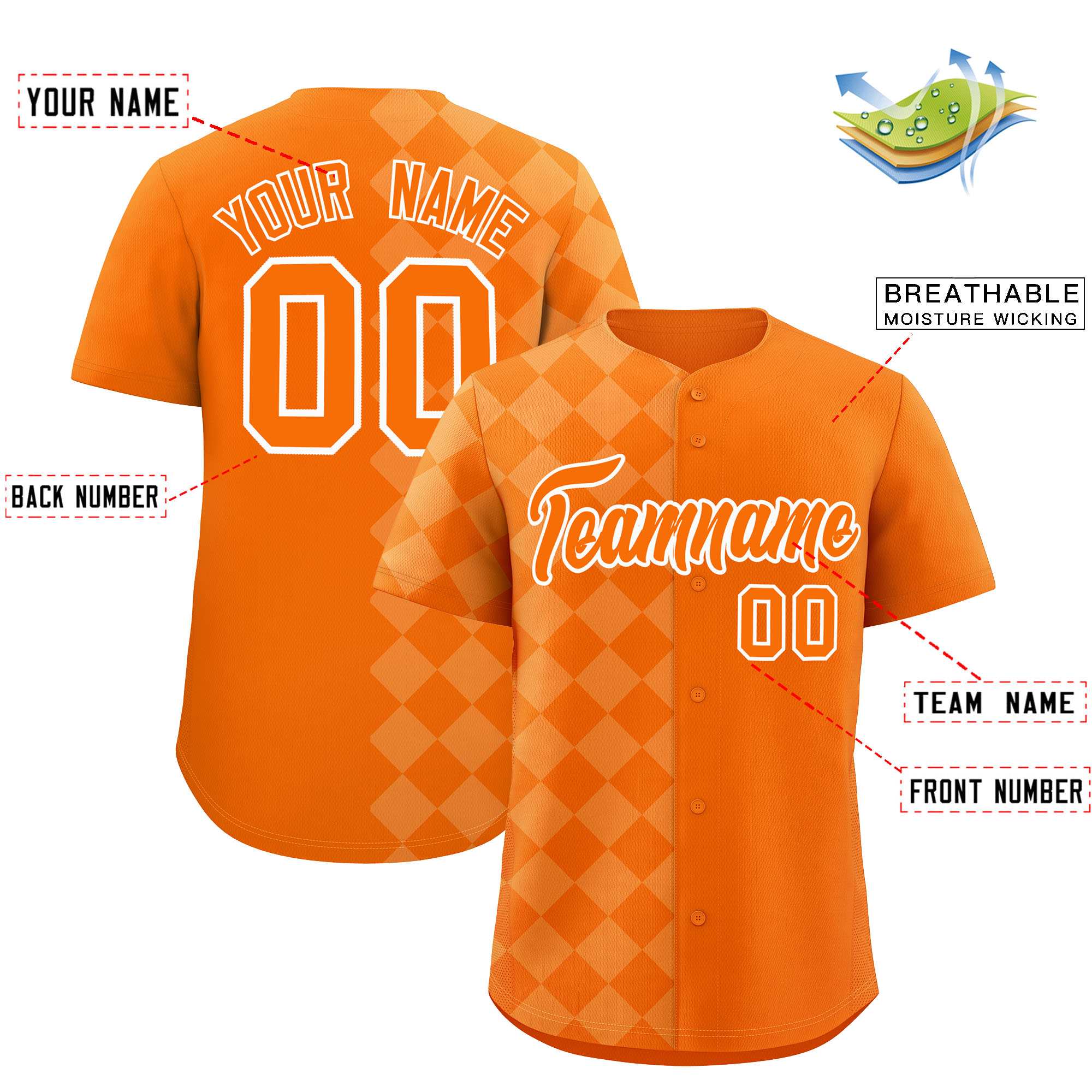 Custom Orange Rhombus Design Authentic Baseball Jersey