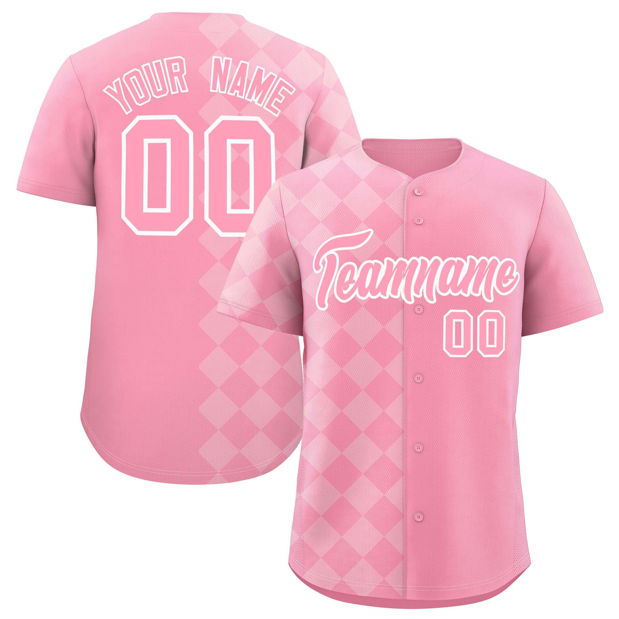 Custom Light Pink Rhombus Design Authentic Baseball Jersey