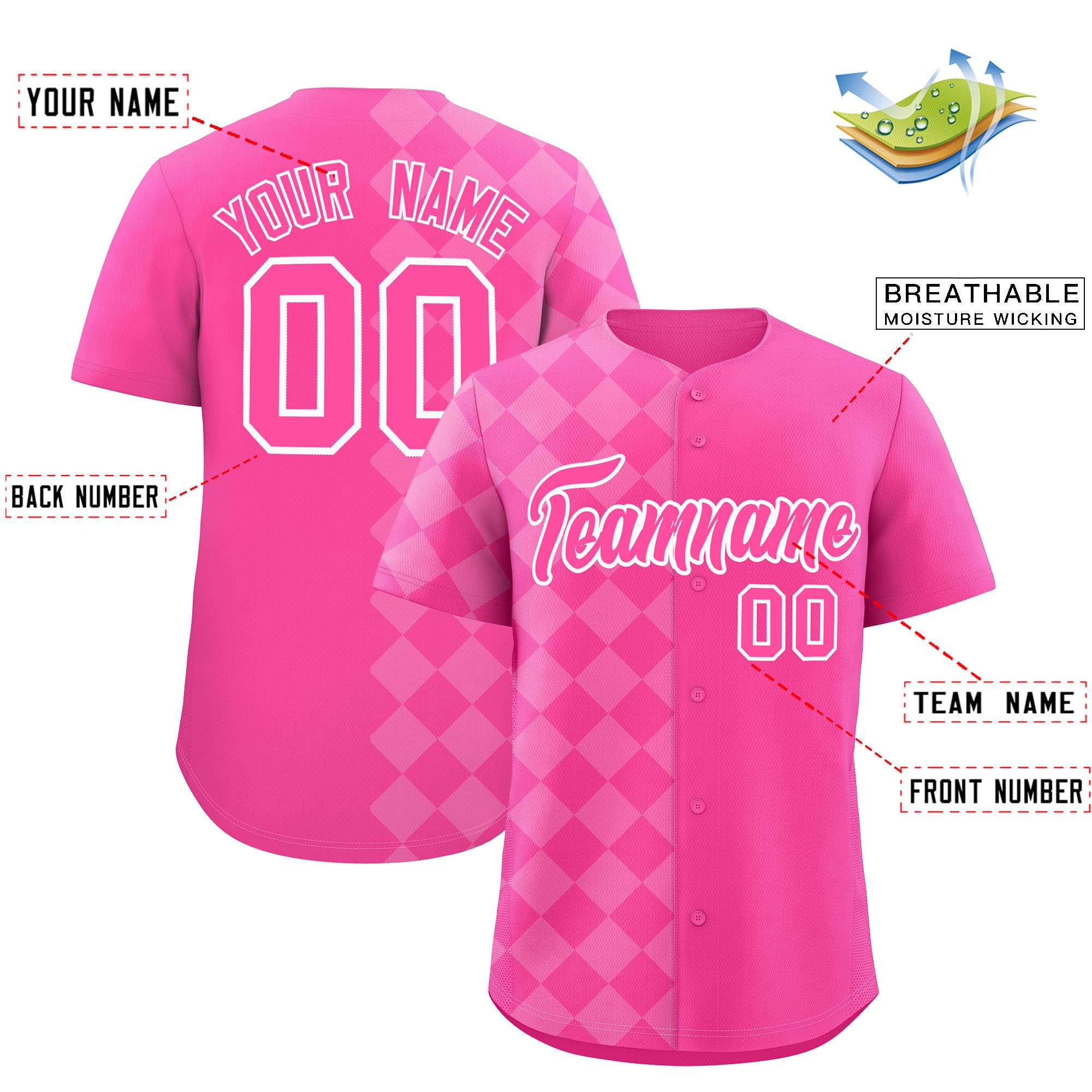 Custom Pink Rhombus Design Authentic Baseball Jersey