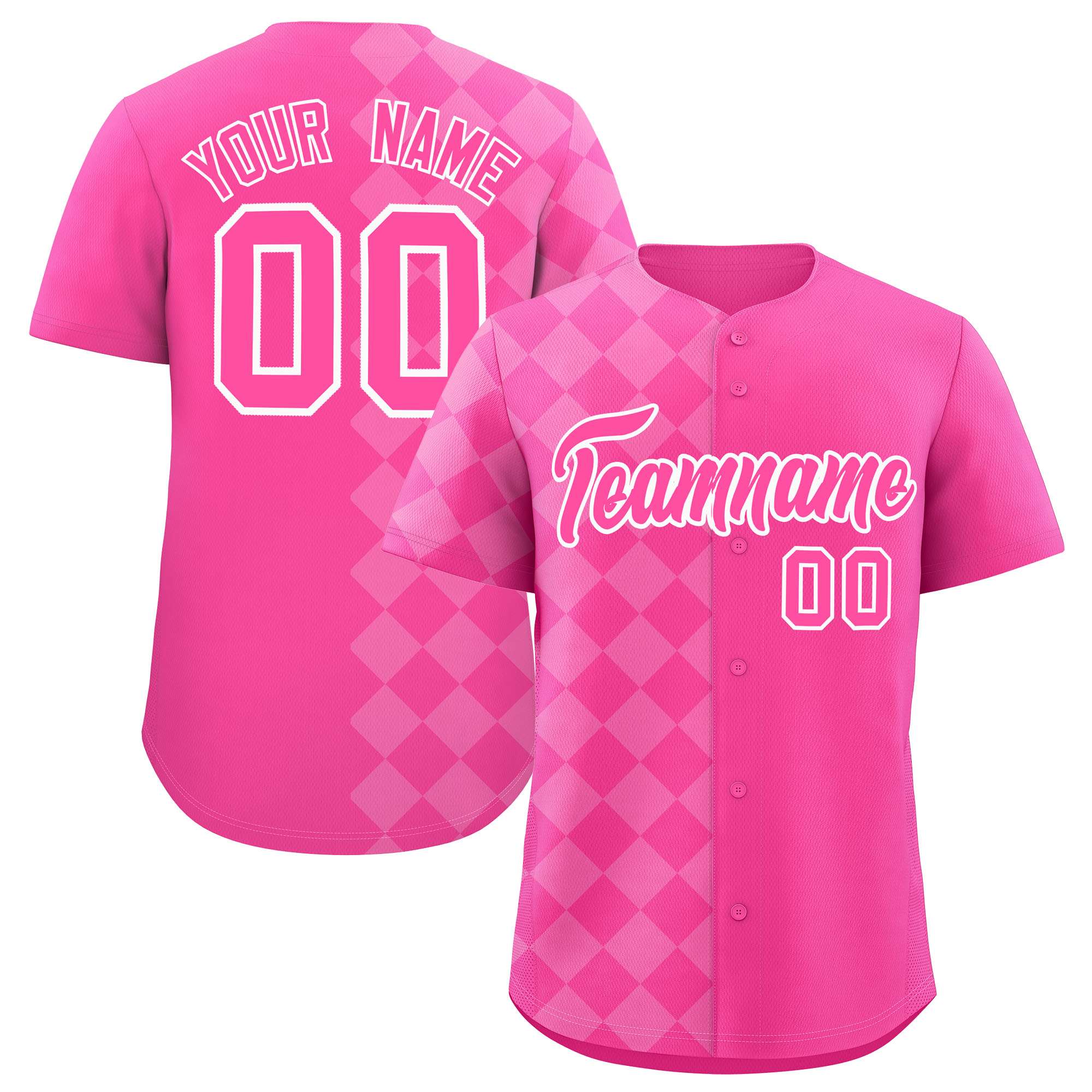 Custom Pink Rhombus Design Authentic Baseball Jersey