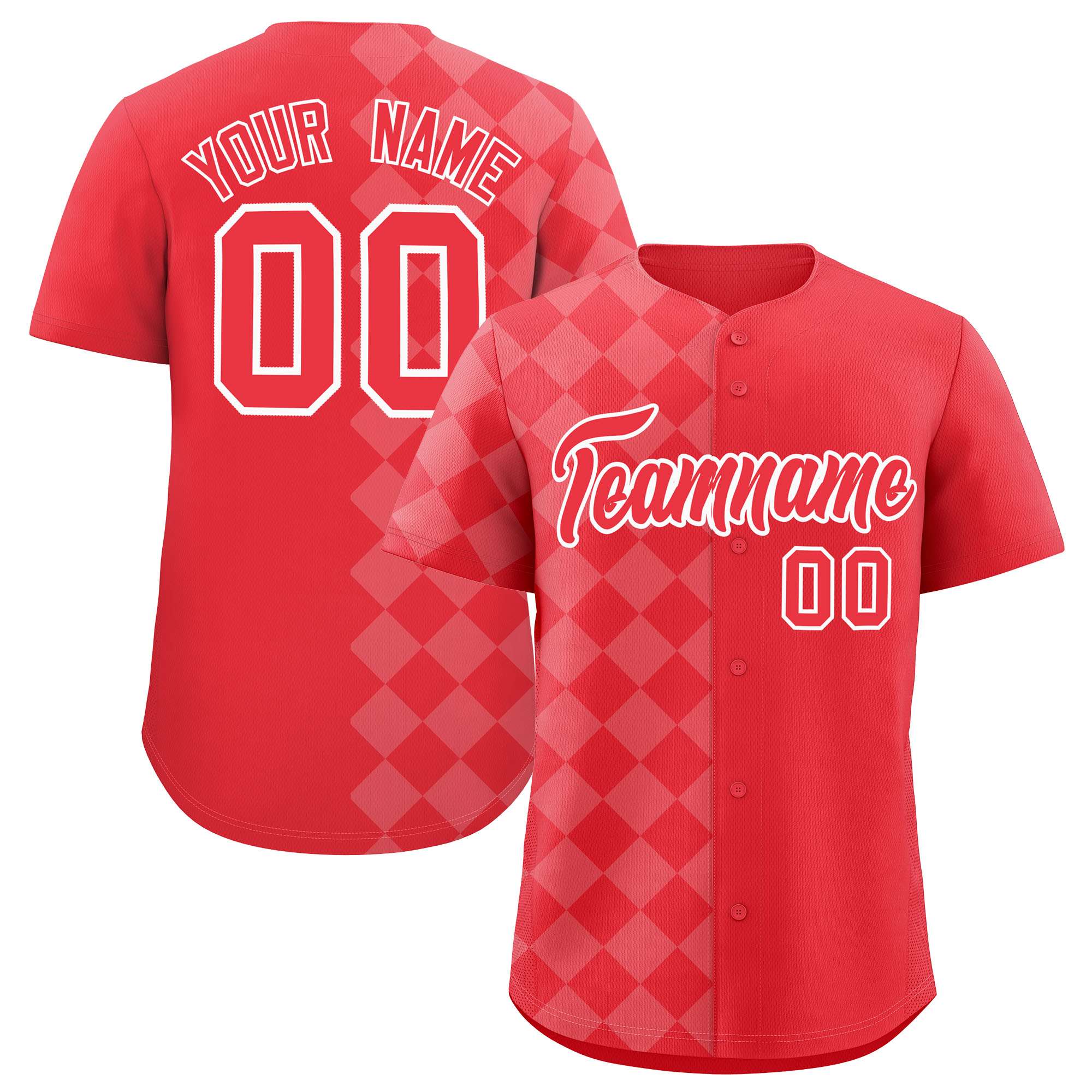 Custom Light Red Rhombus Design Authentic Baseball Jersey