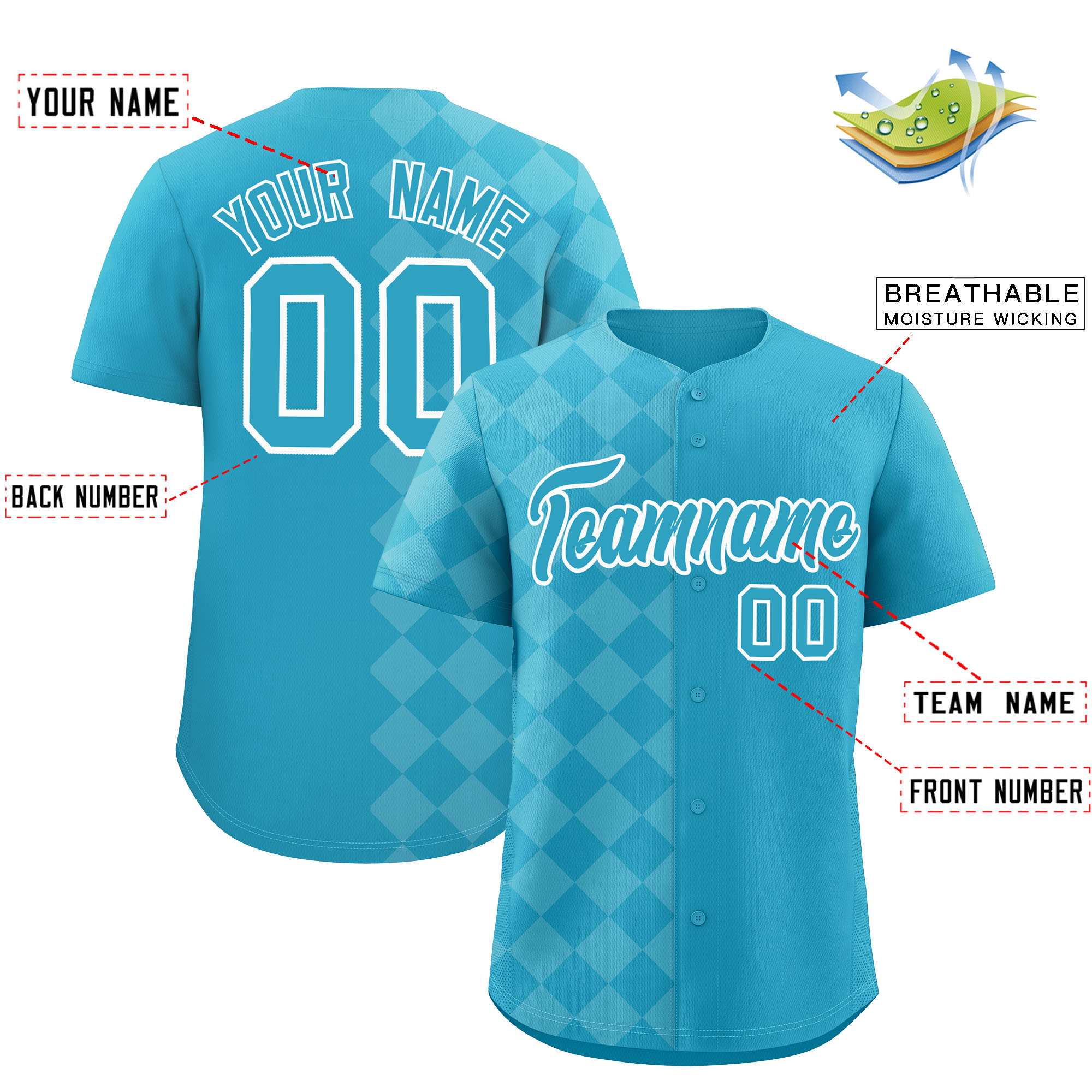 Custom Sky Blue Rhombus Design Authentic Baseball Jersey