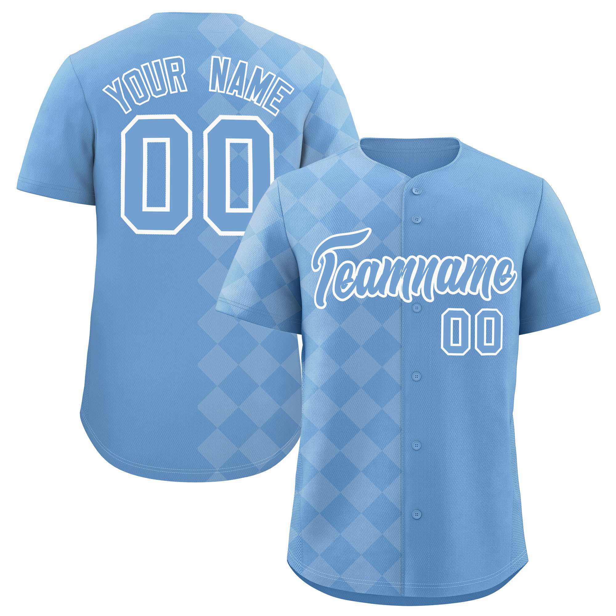 Custom Powder Blue Rhombus Design Authentic Baseball Jersey