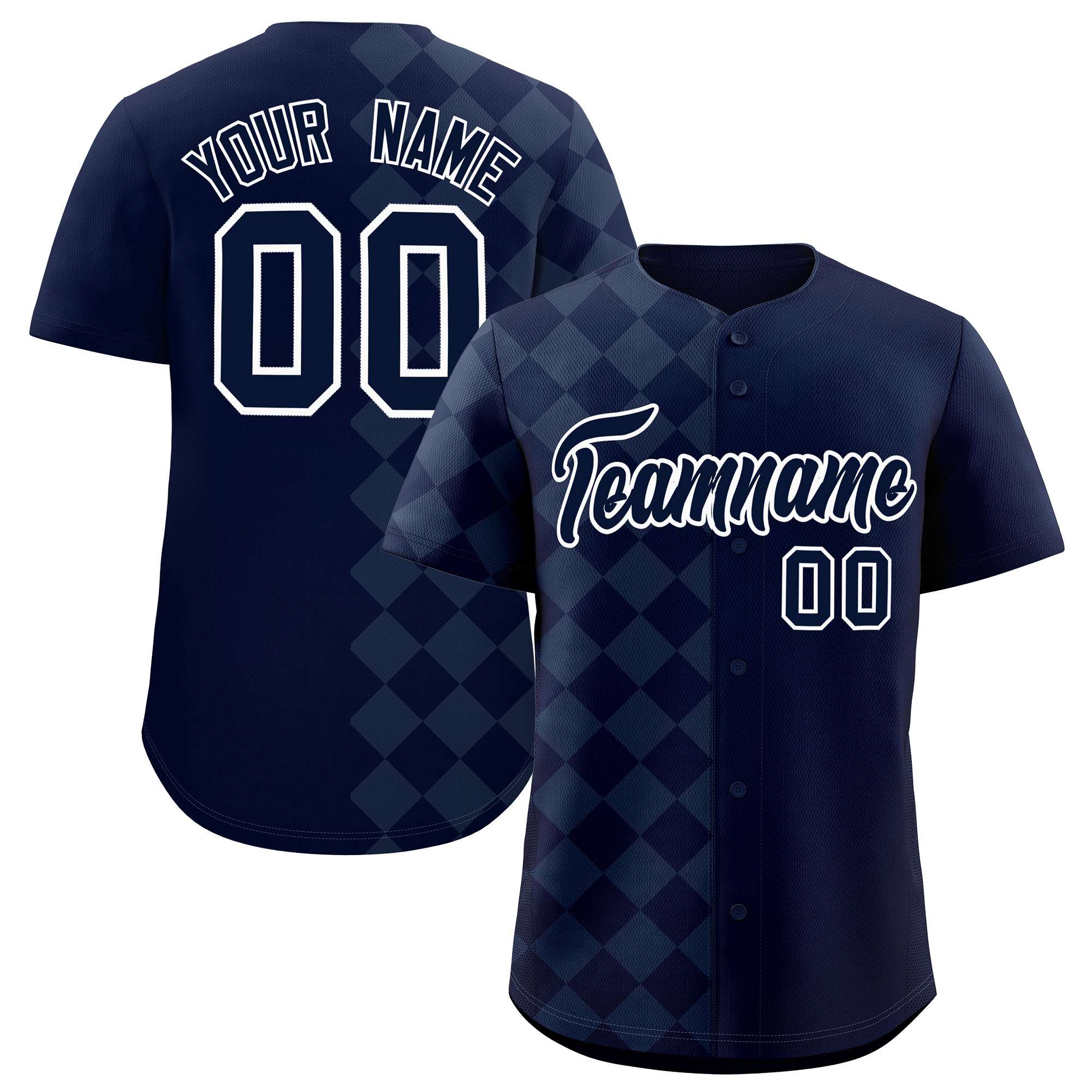 Custom Navy Rhombus Design Authentic Baseball Jersey