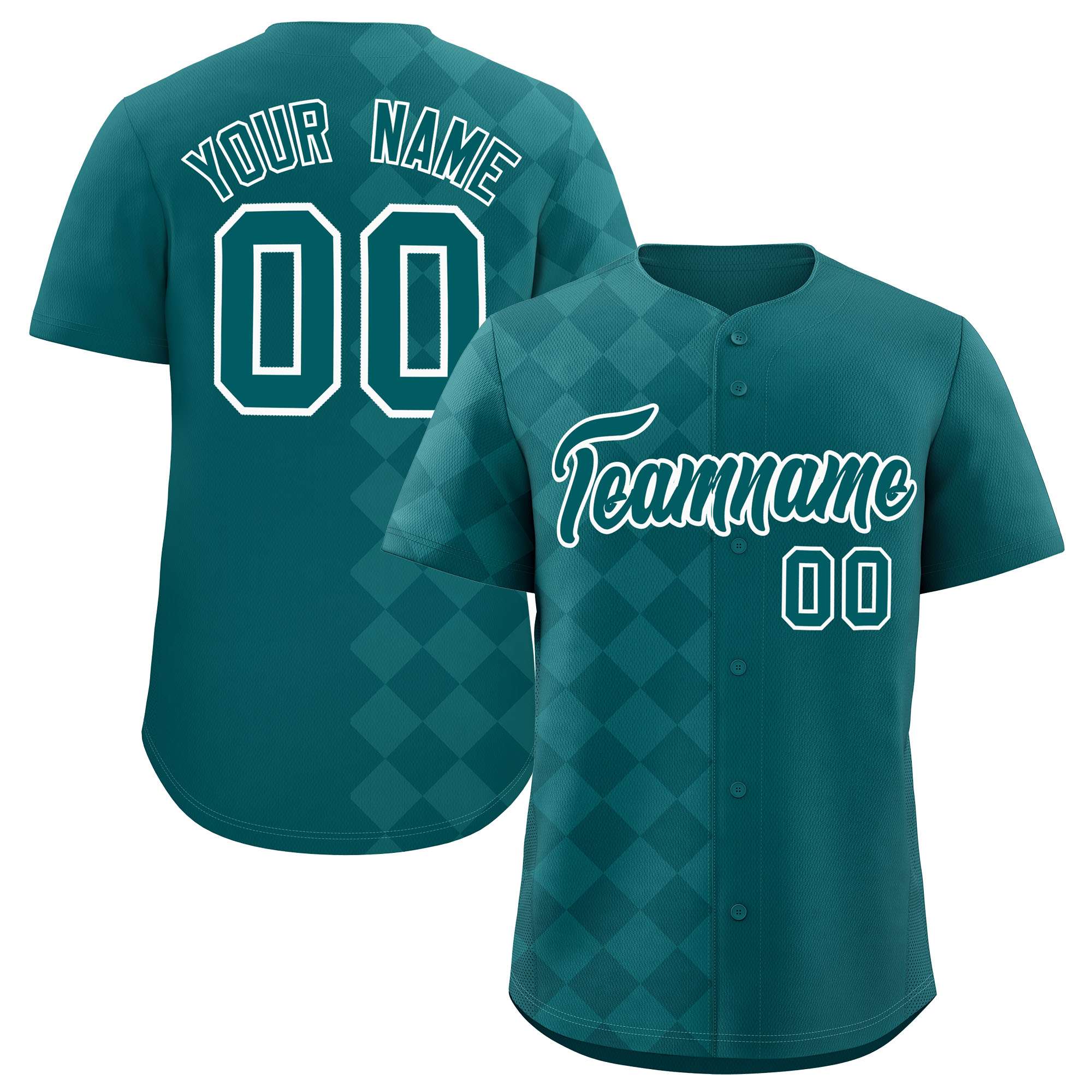 Custom Aqua Rhombus Design Authentic Baseball Jersey