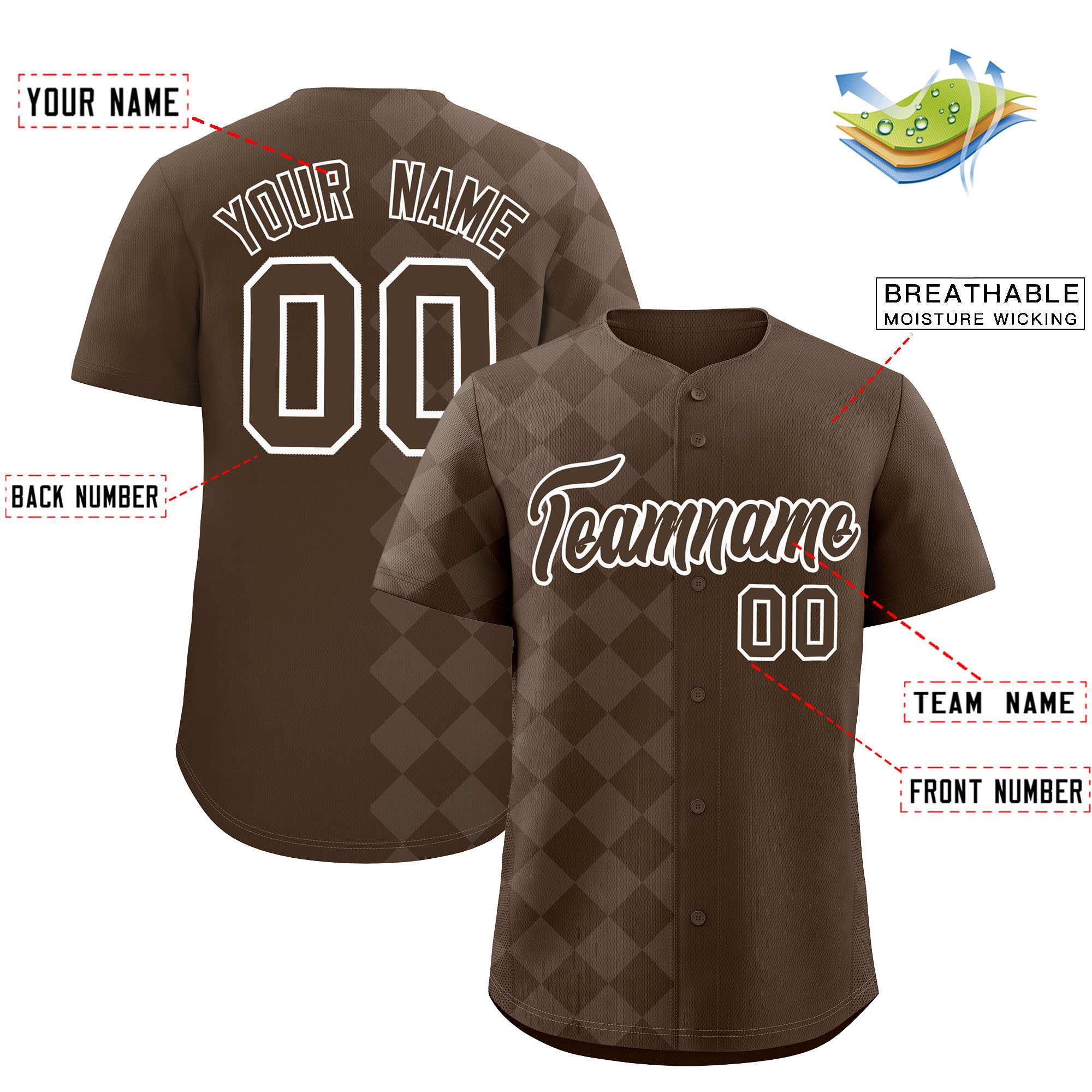 Custom Light Brown Rhombus Design Authentic Baseball Jersey