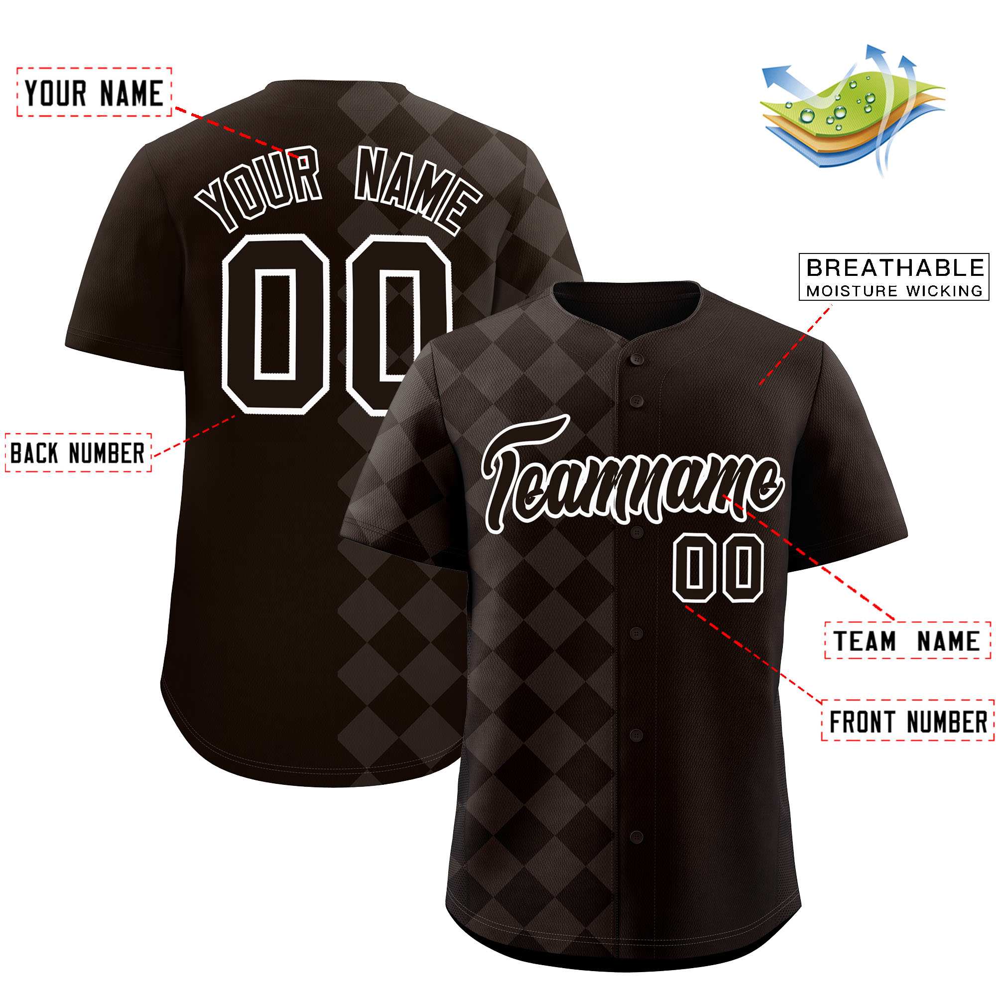 Custom Brown Rhombus Design Authentic Baseball Jersey