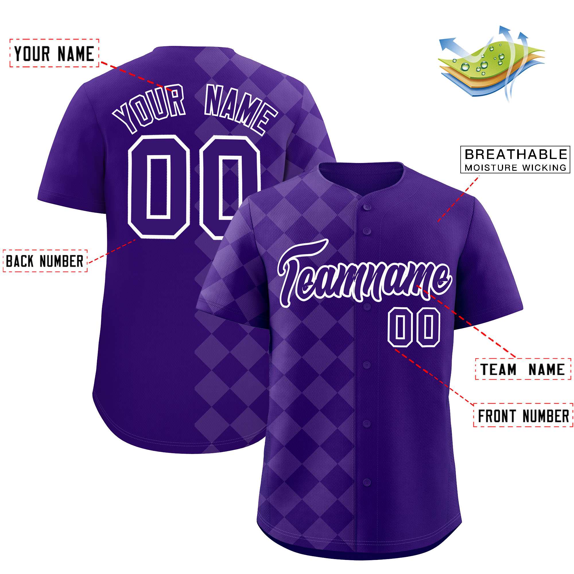 Custom Purple Rhombus Design Authentic Baseball Jersey