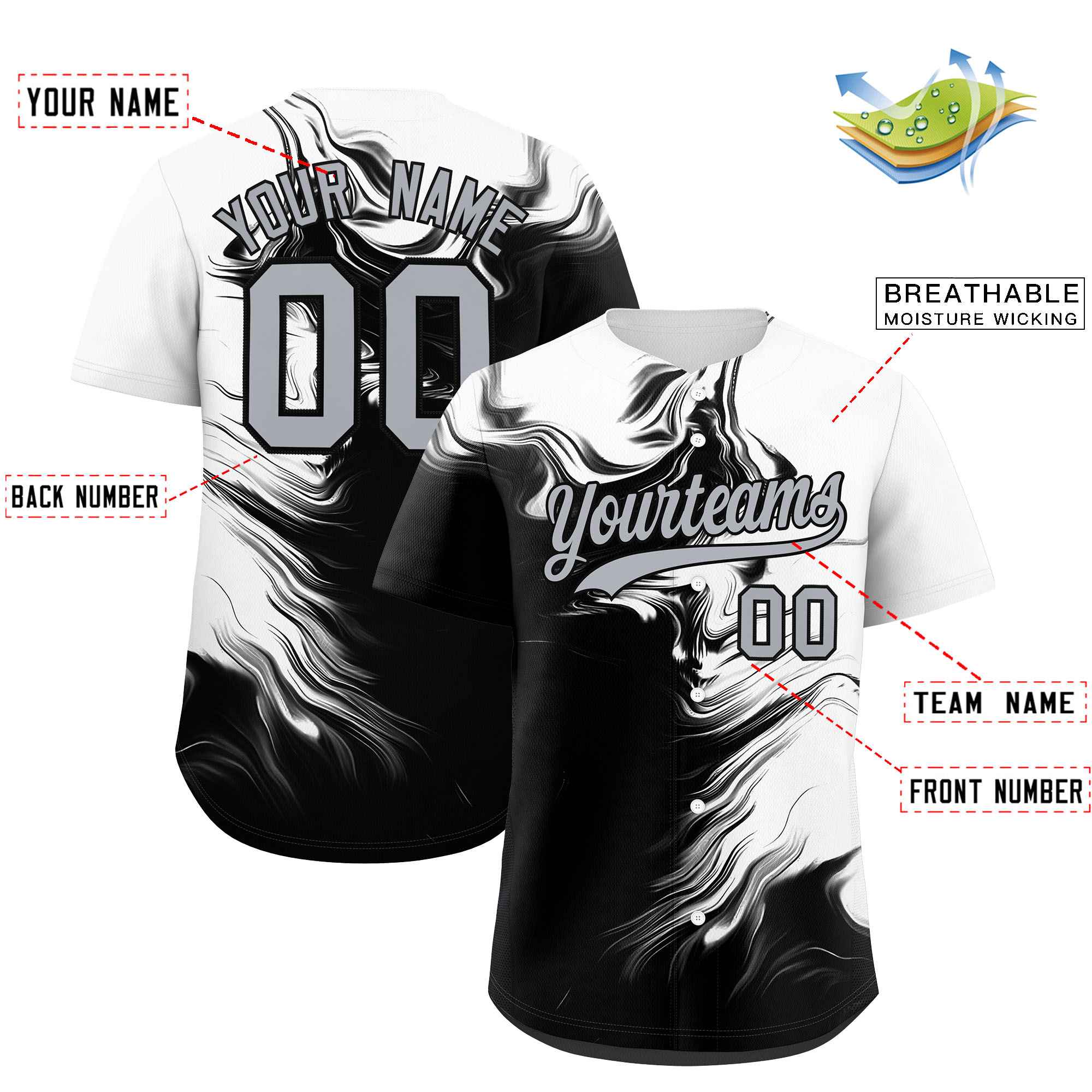 Custom White Black Personalized Ink Pattern Authentic Baseball Jersey