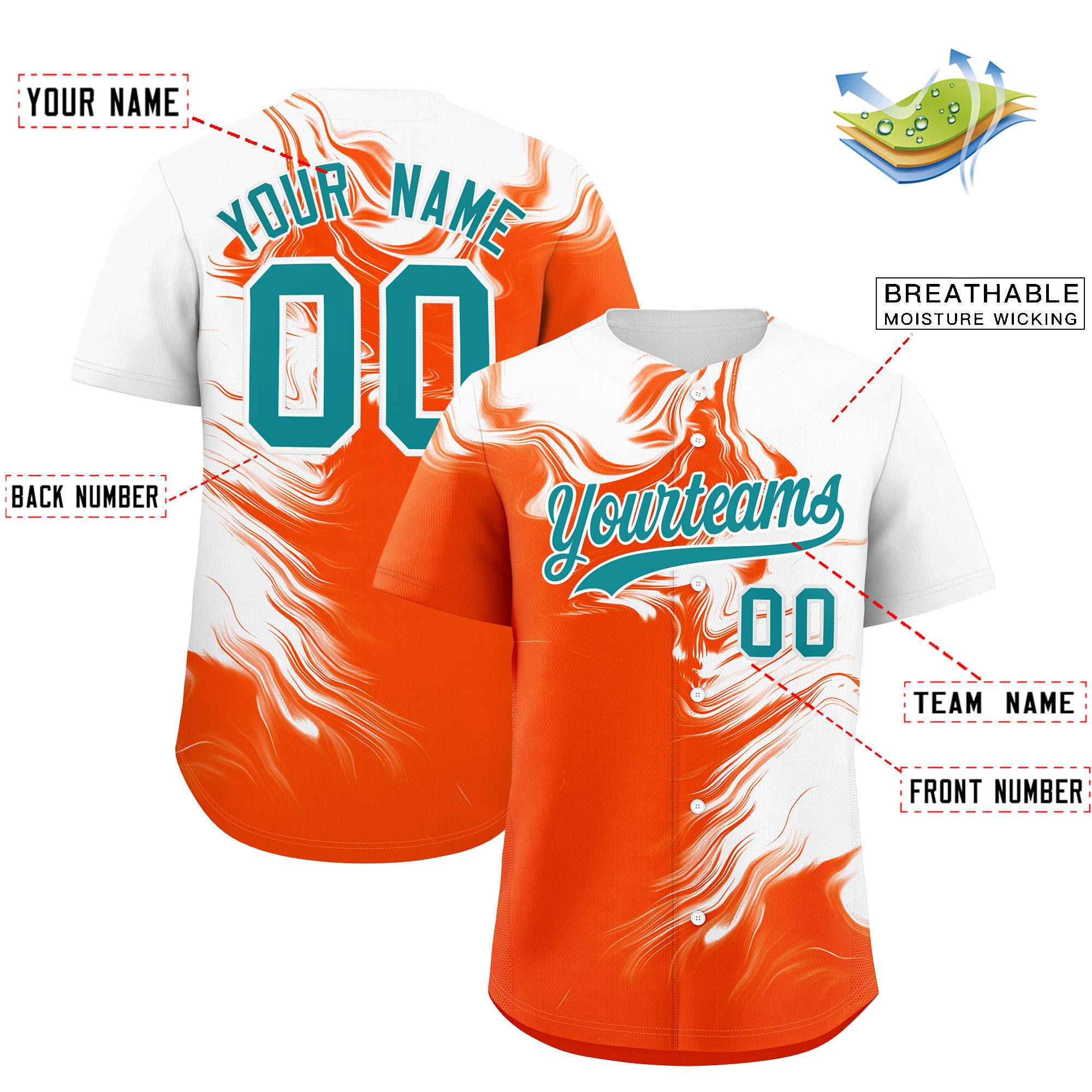 Custom White Orange Personalized Ink Pattern Authentic Baseball Jersey