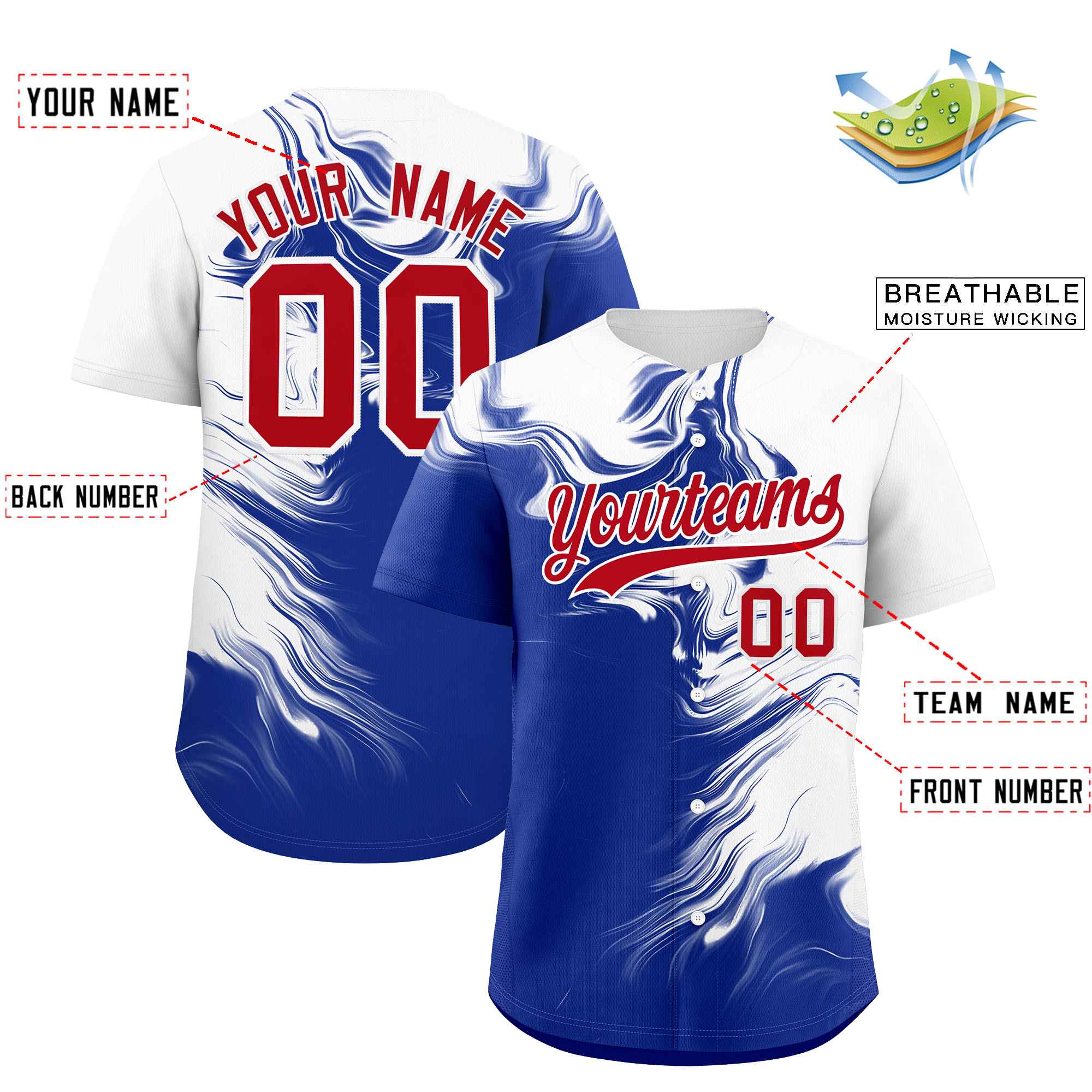 Custom White Royal Personalized Ink Pattern Authentic Baseball Jersey